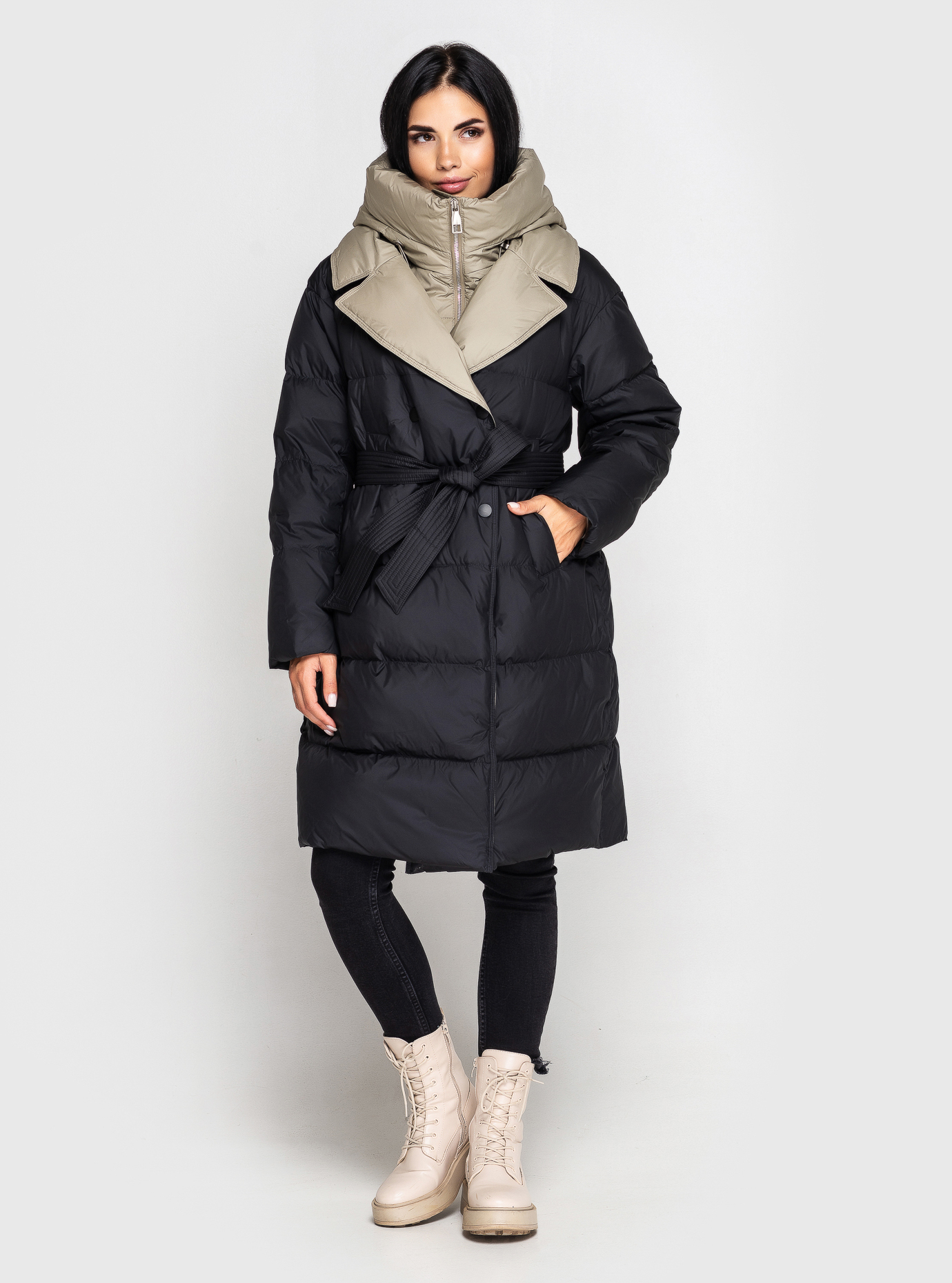 Женский пуховик CLASNA 269 с двойным воротником Чёрный XS (23D269DW-01): фото - Alster.ua
