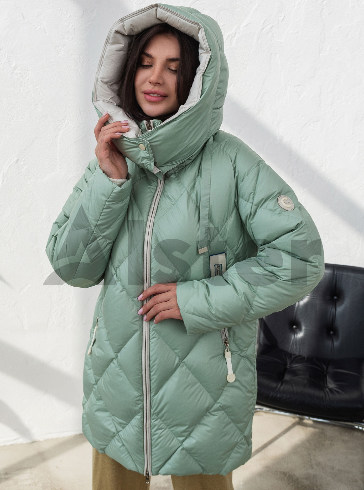 Женская стеганная куртка CLASNA 412 зимняя Светло-зелёный M (23D412CW-06): фото - Alster.ua