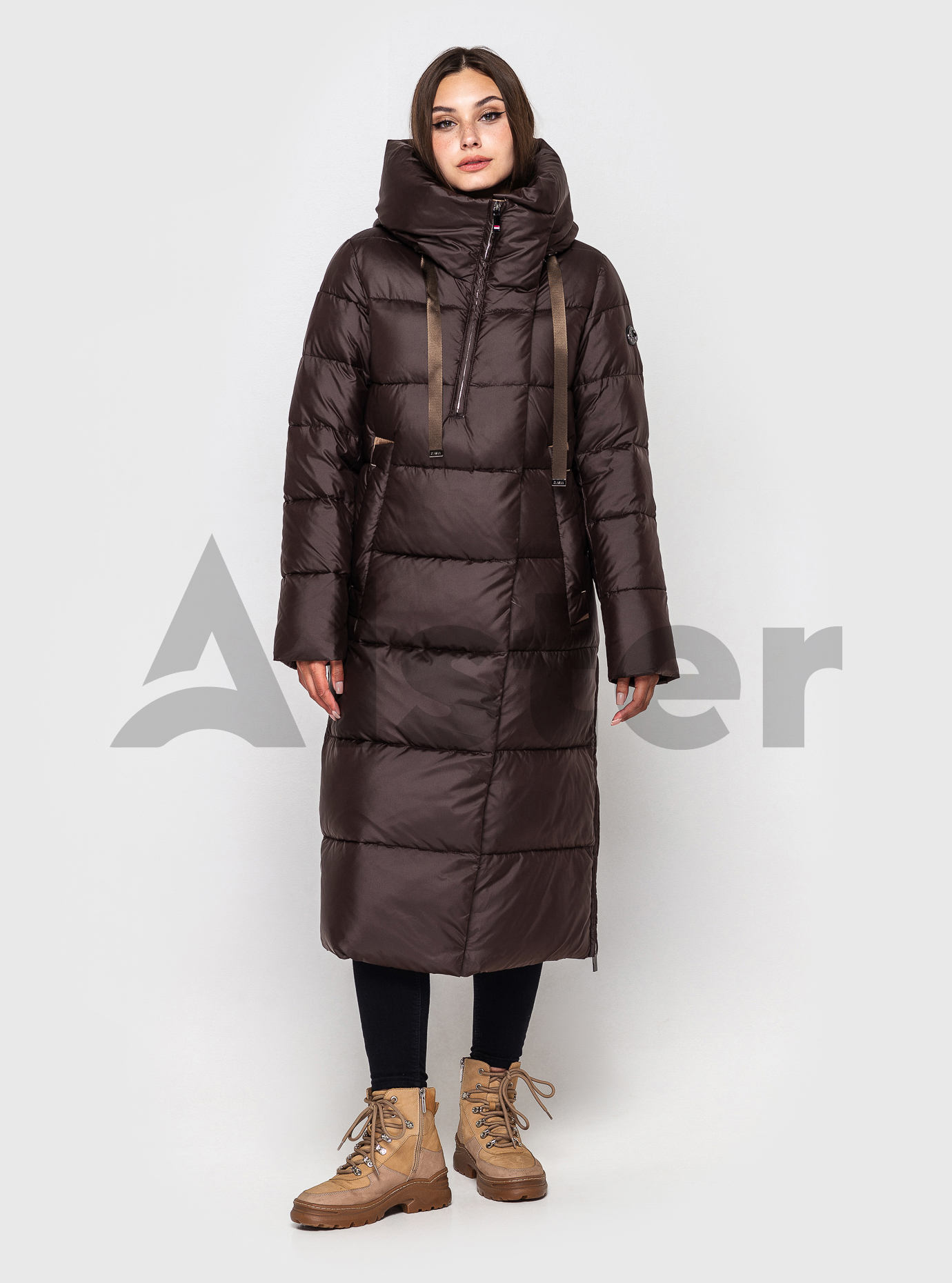 Женский длинный пуховик Clasna 520 Шоколадный XL (22D520CW-14): фото - Alster.ua