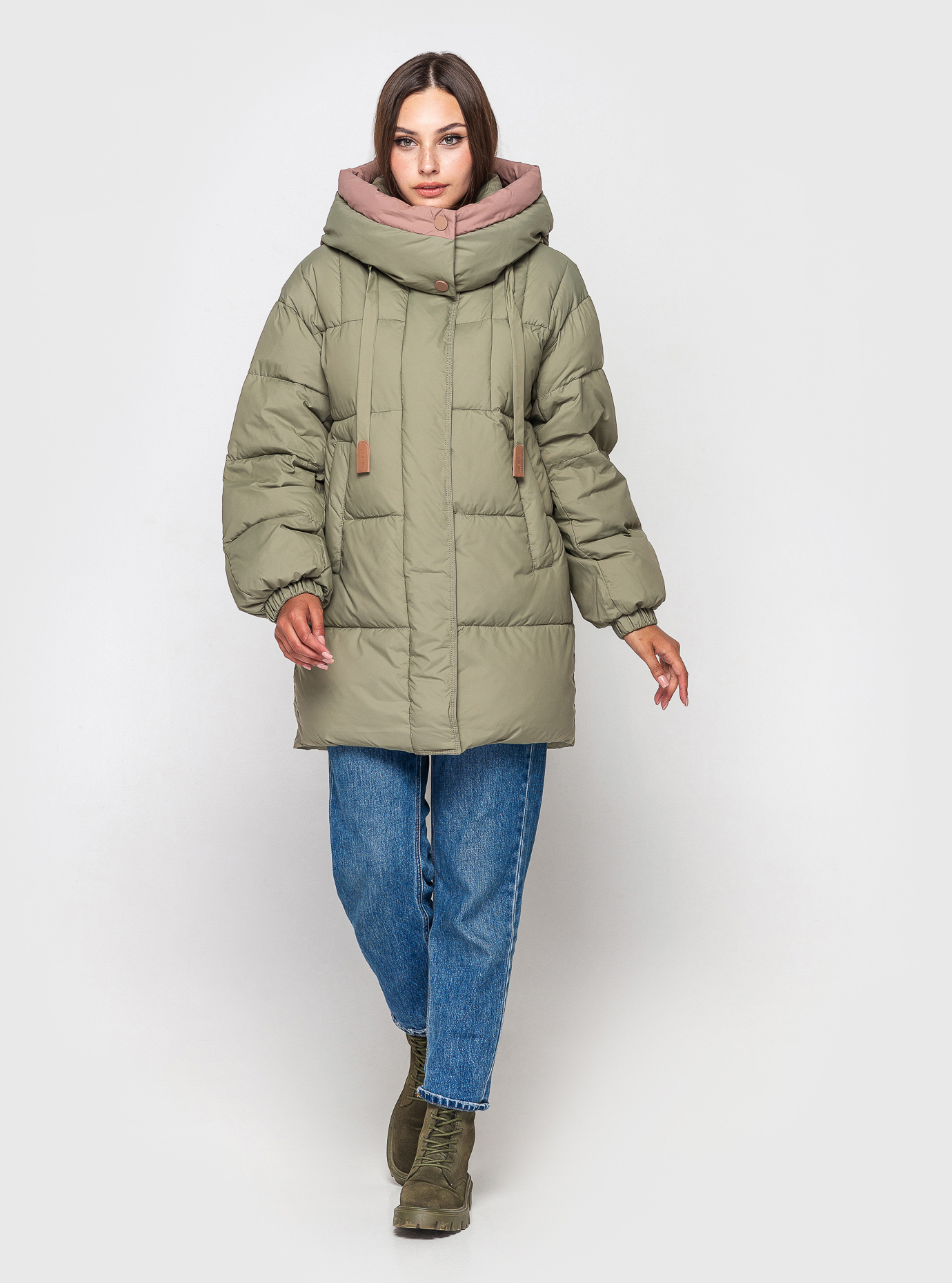 Женская oversize куртка CLASNA 648 зимняя Хаки M (23D648CW-10): фото - Alster.ua