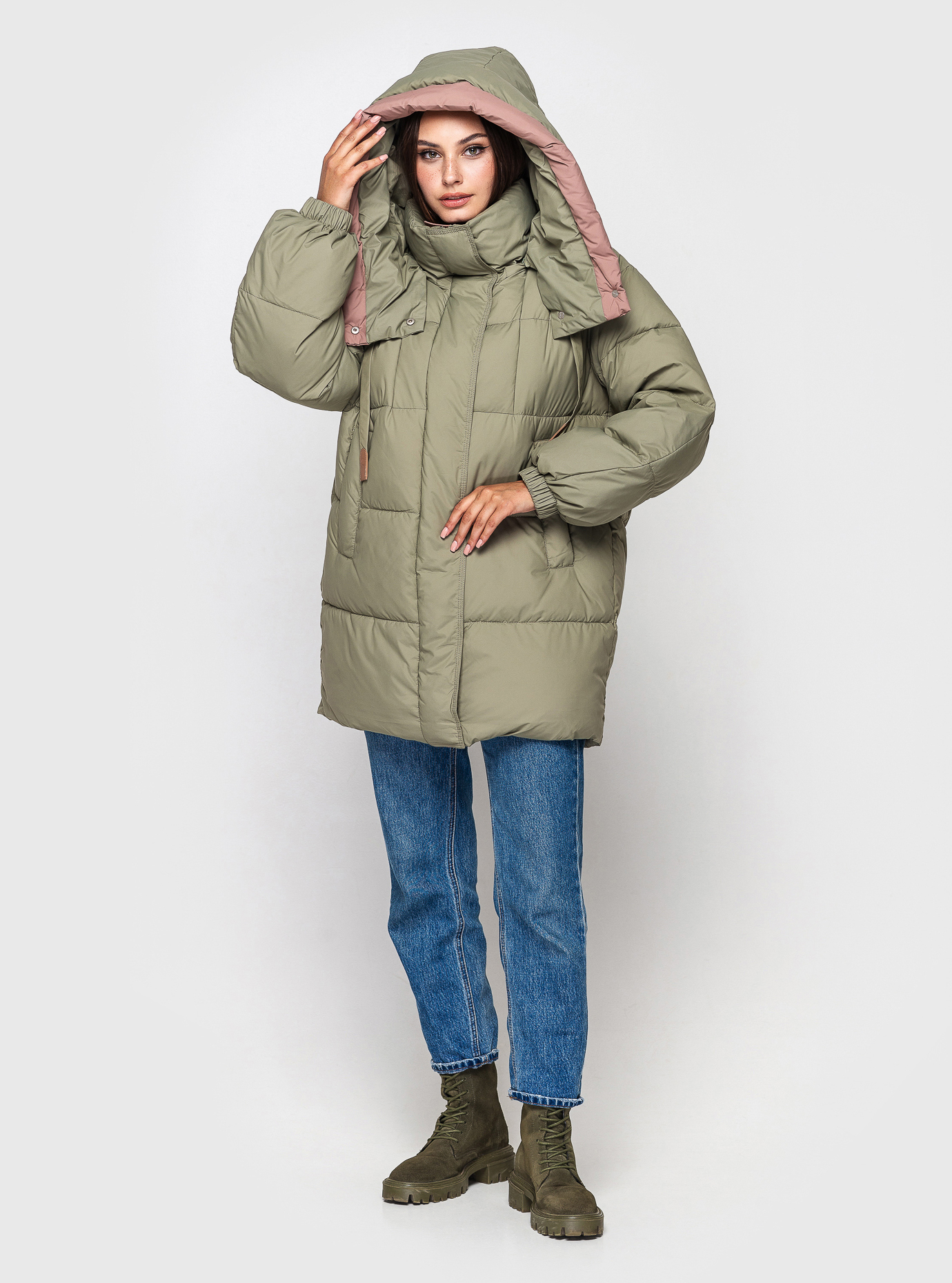 Женская oversize куртка CLASNA 648 зимняя Хаки L (23D648CW-11): фото - Alster.ua