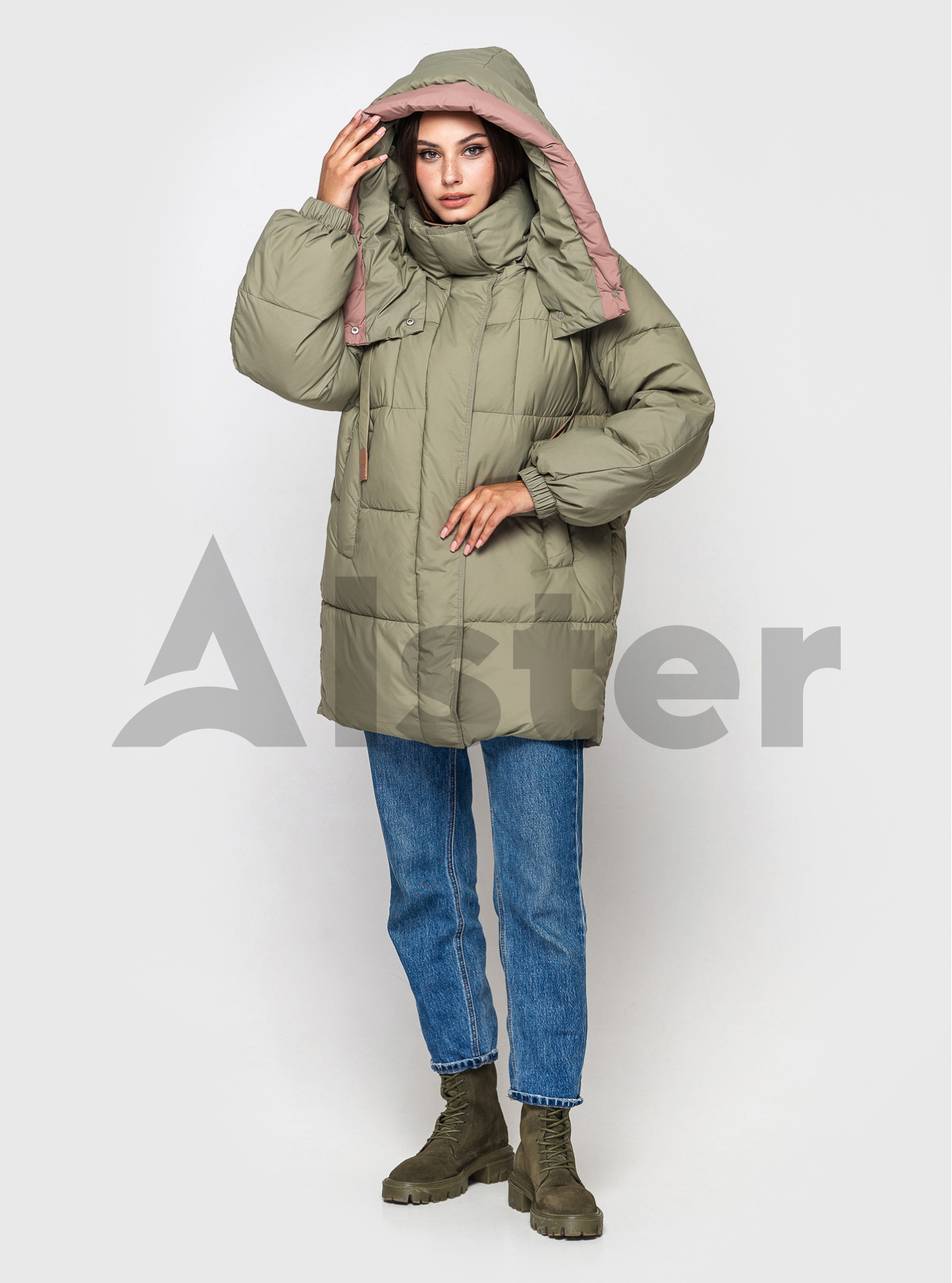 Женская oversize куртка CLASNA 648 зимняя Хаки M (23D648CW-10): фото - Alster.ua