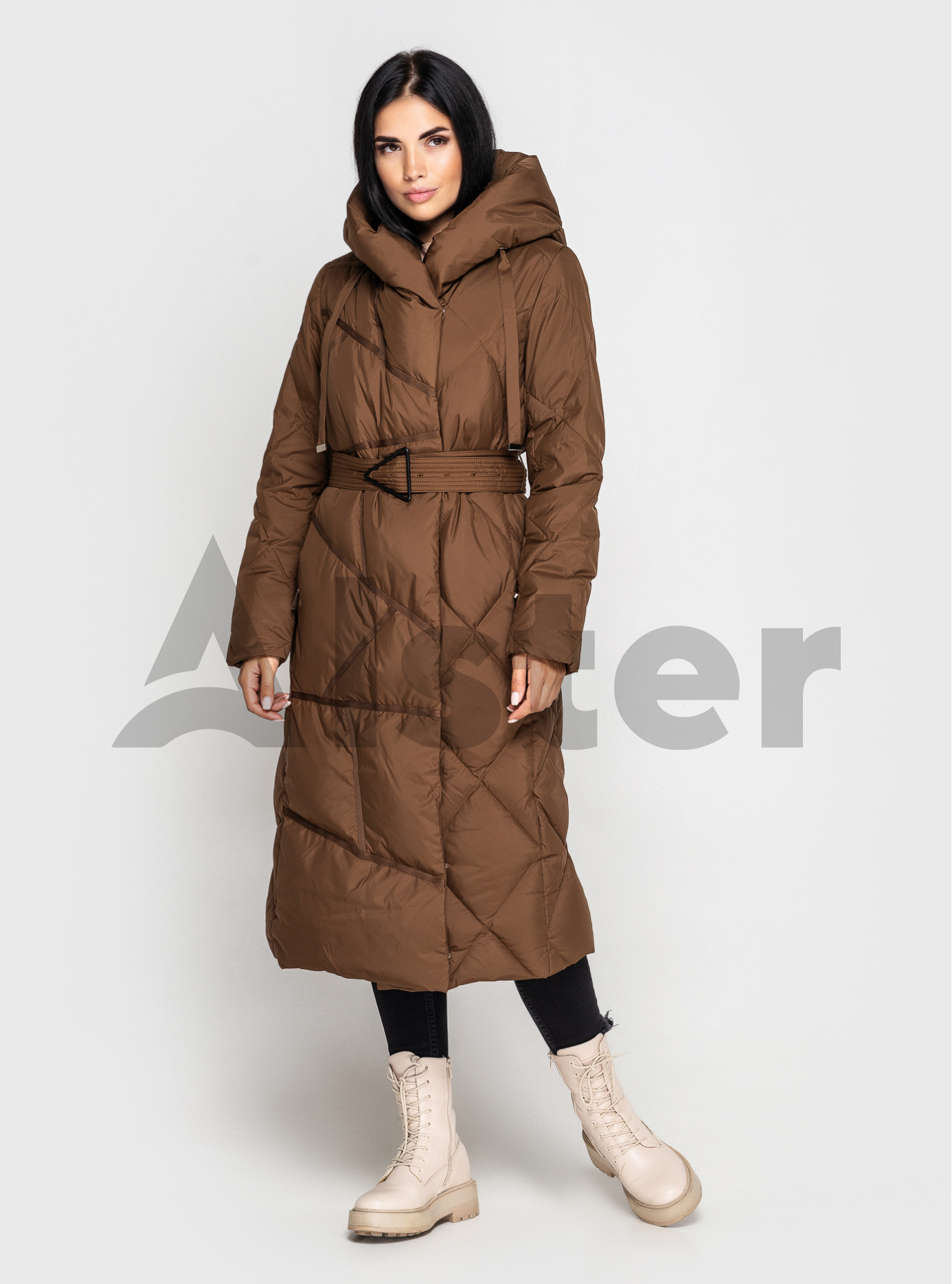 Длинный зимний пуховик CLASNA 711 с поясом Бронзовый S (23D711DW-06): фото - Alster.ua