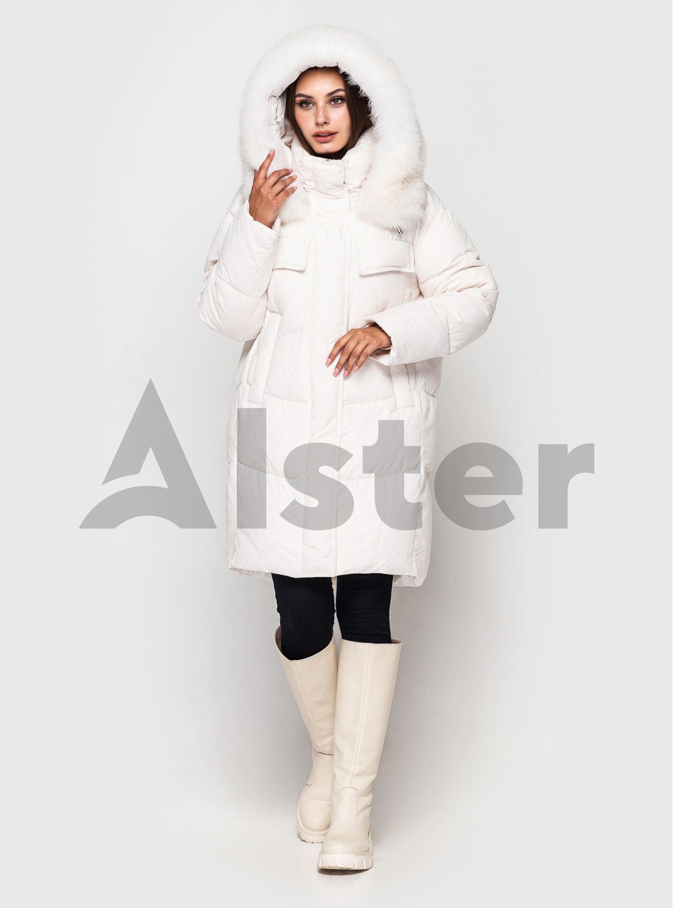 Зимняя женская куртка CLASNA 717 с натуральным мехом Молоко L (23D717CP-11): фото - Alster.ua
