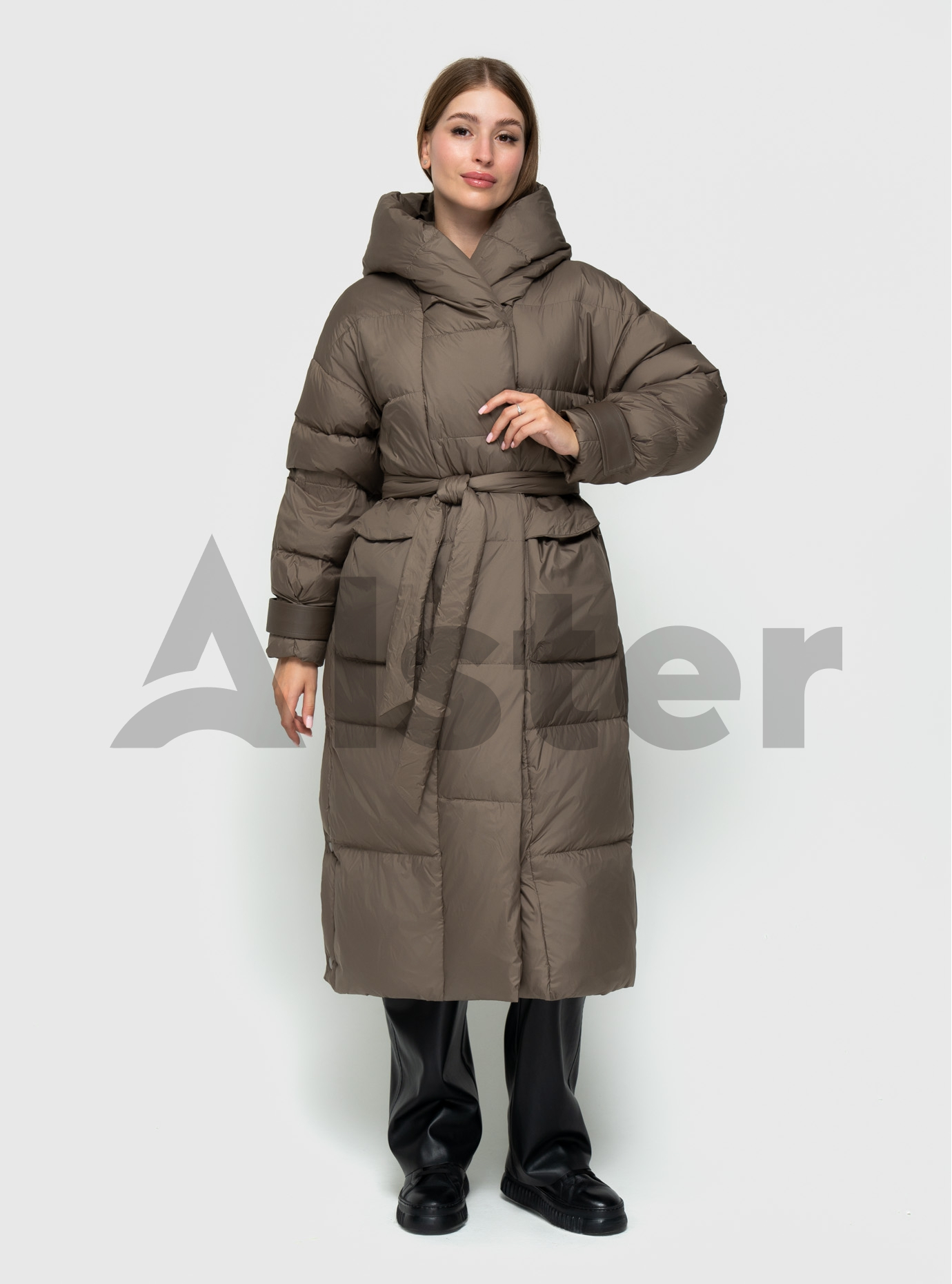 Женский зимний длинный пуховик Clasna 805 Светло-оливковый S (24D805DW-04): фото - Alster.ua
