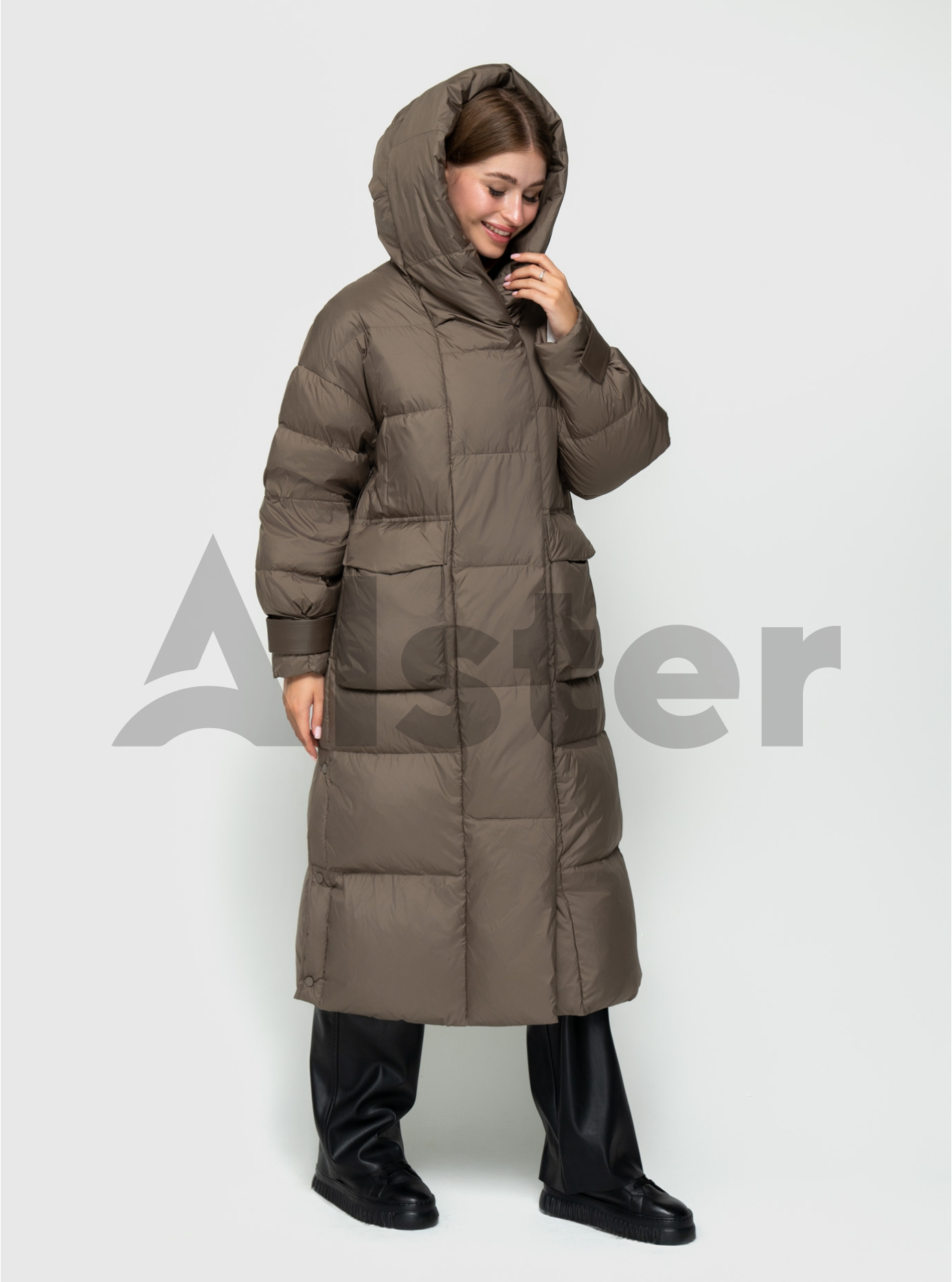 Женский зимний длинный пуховик Clasna 805 Светло-оливковый S (24D805DW-04): фото - Alster.ua
