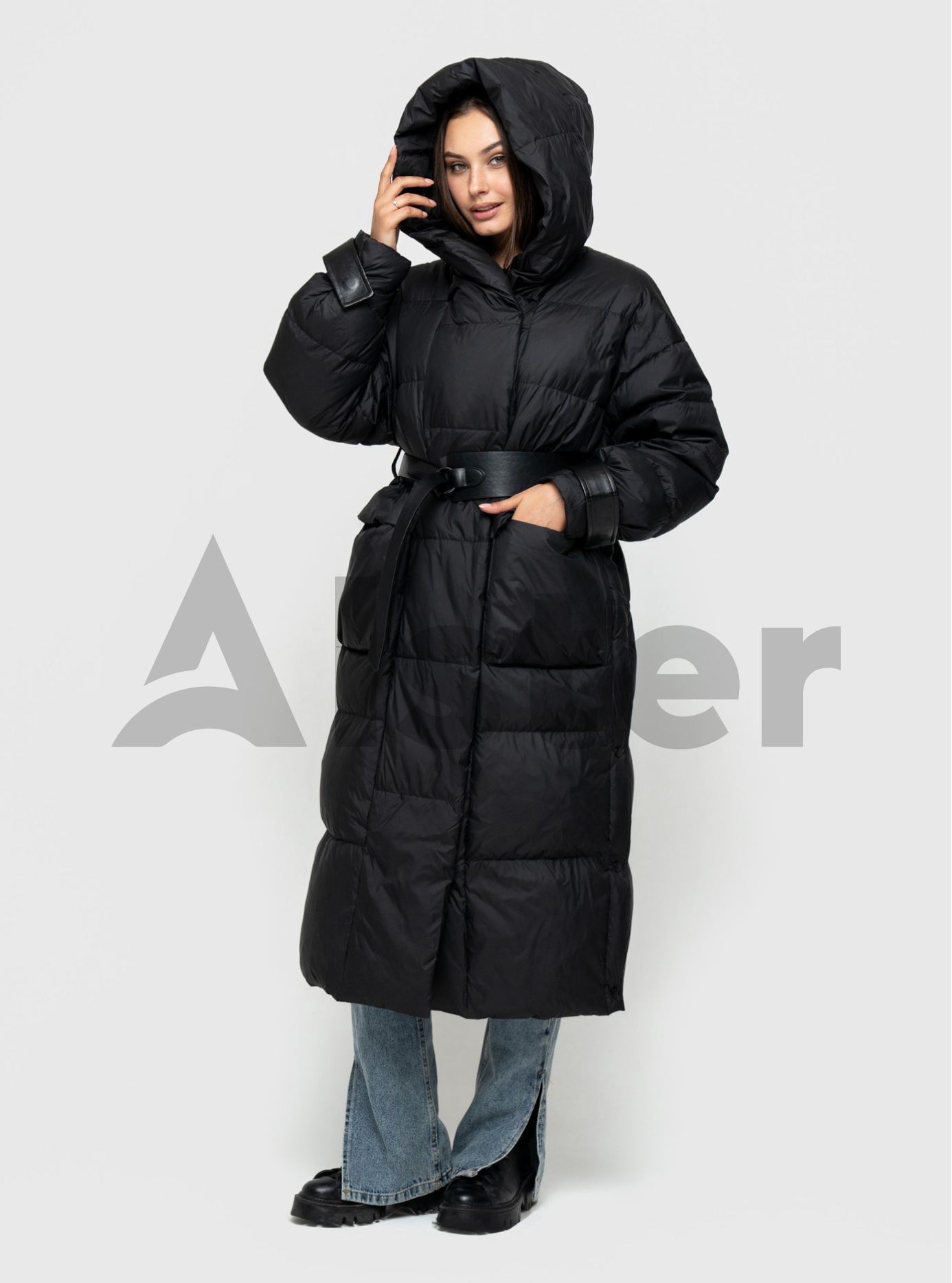 Женский зимний длинный пуховик Clasna 805 Чёрный S (24D805DW-01): фото - Alster.ua