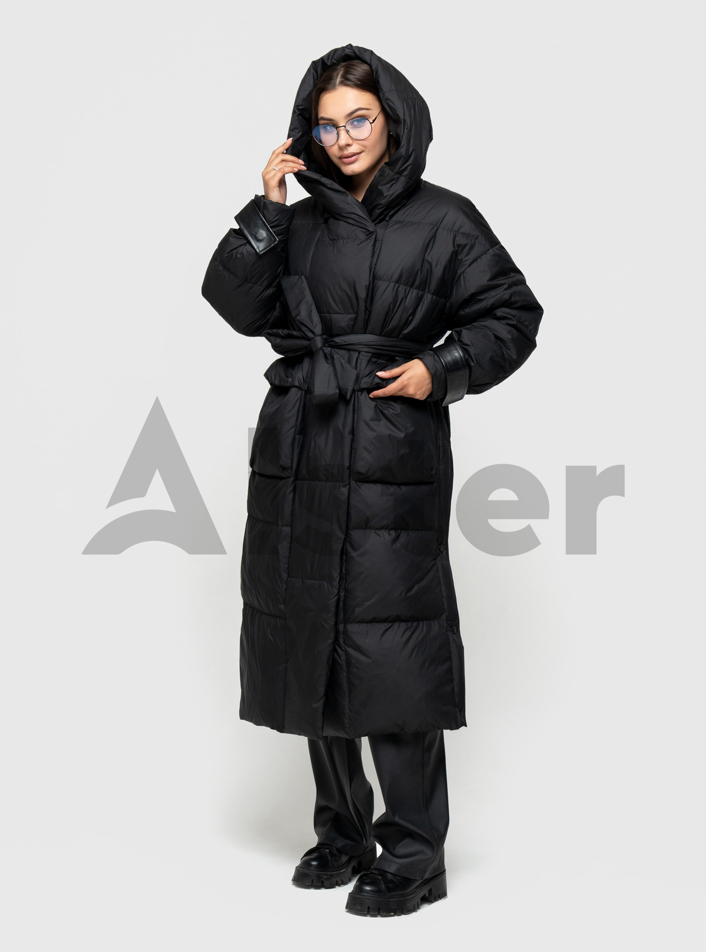Женский зимний длинный пуховик Clasna 805 Чёрный S (24D805DW-01): фото - Alster.ua