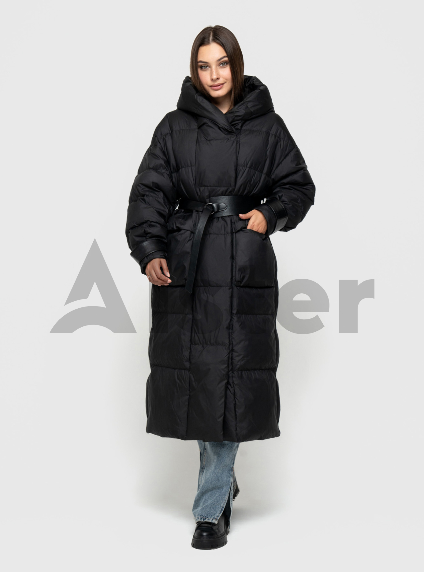 Женский зимний длинный пуховик Clasna 805 Чёрный S (24D805DW-01): фото - Alster.ua