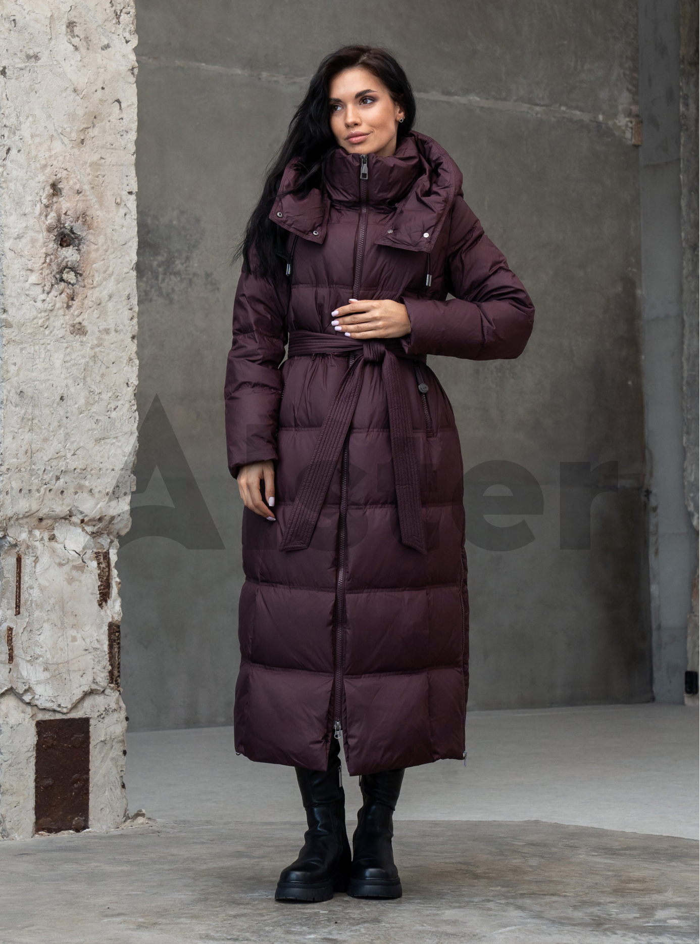 Довгий жіночий пуховик CLASNA 170 з капюшоном Бордовий XL (25D170DW-09): фото - Alster.ua