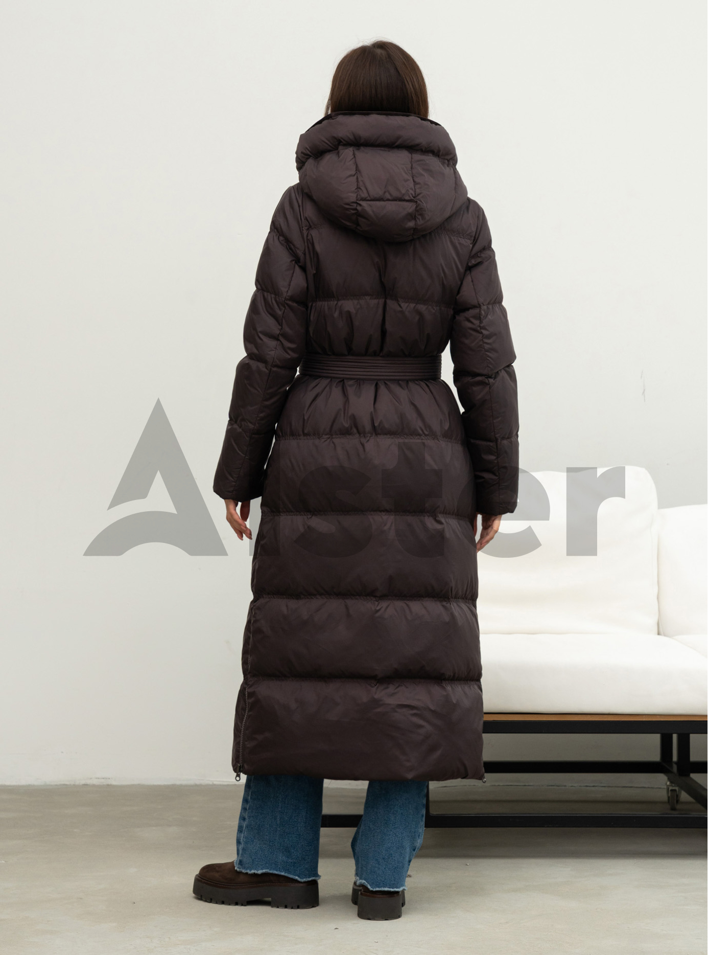 Довгий жіночий пуховик CLASNA 170 з капюшоном Шоколадний L (25D170DW-03): фото - Alster.ua