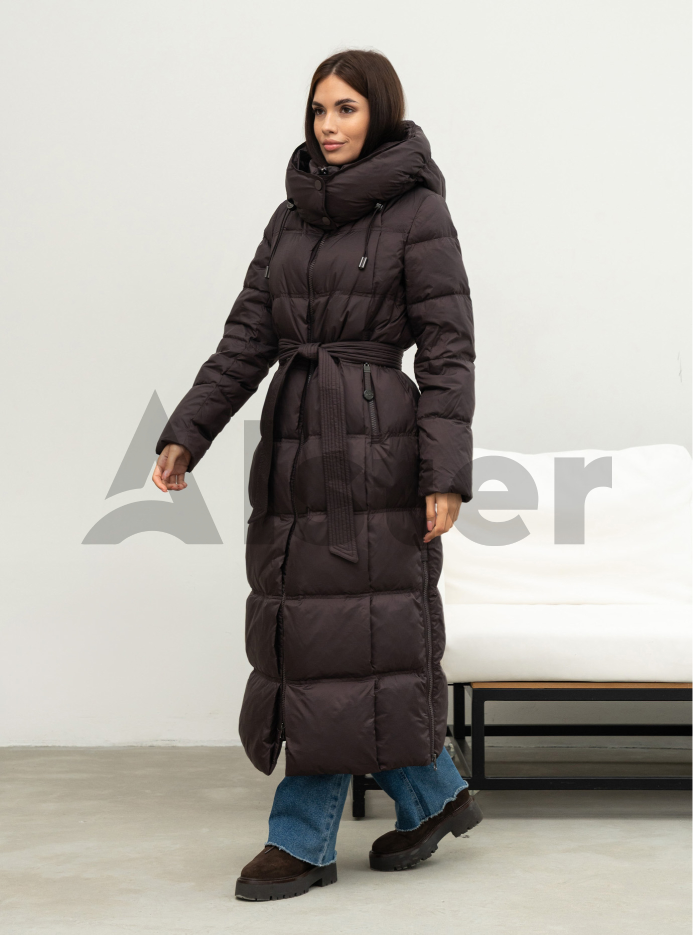 Довгий жіночий пуховик CLASNA 170 з капюшоном Шоколадний L (25D170DW-03): фото - Alster.ua