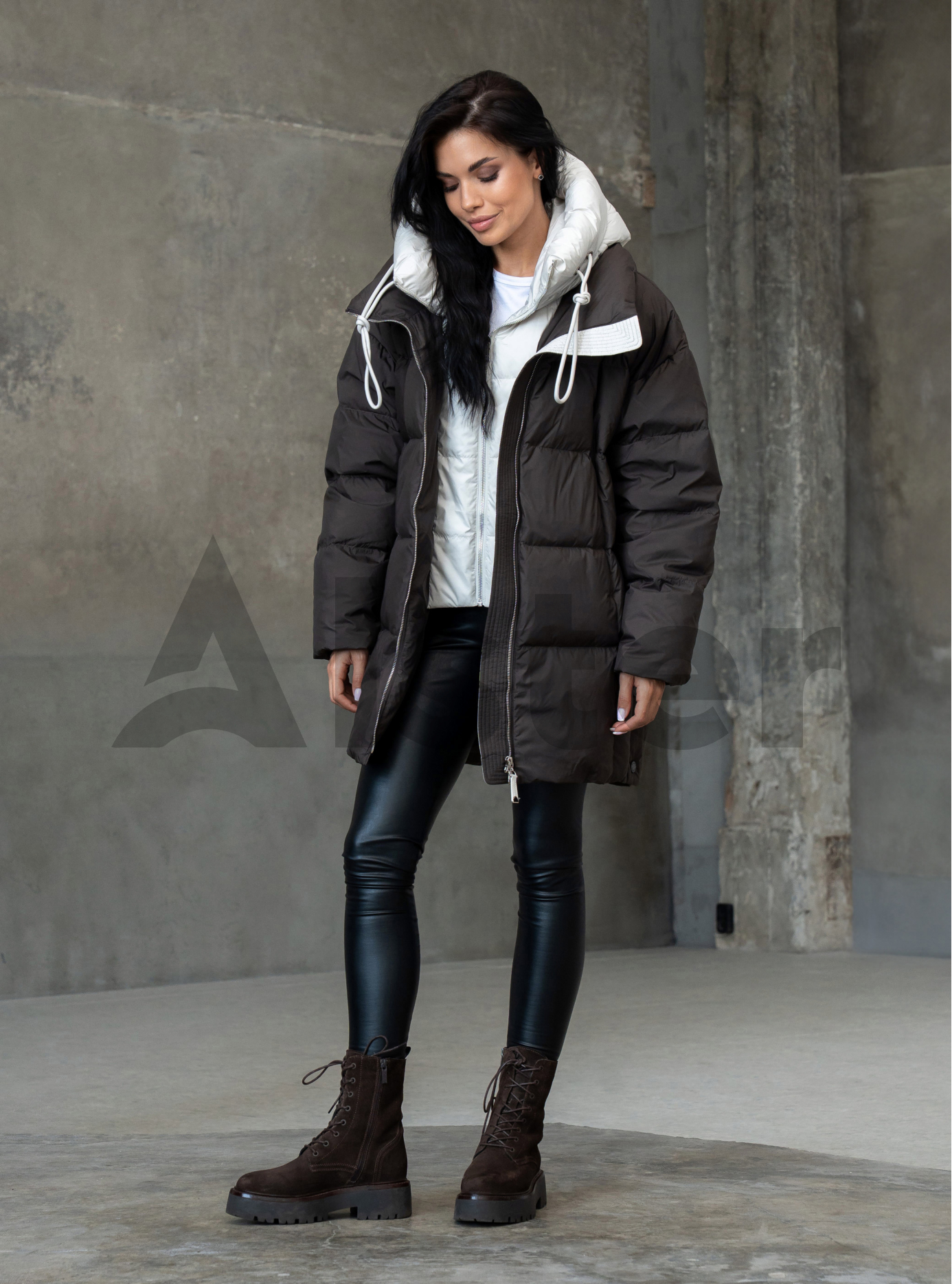 Женский пуховик Clasna 25D3004DW Шоколадный S (25D3004DW-06): фото - Alster.ua