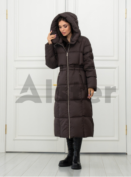 Длинный женский пуховик CLASNA 8541 с капюшоном