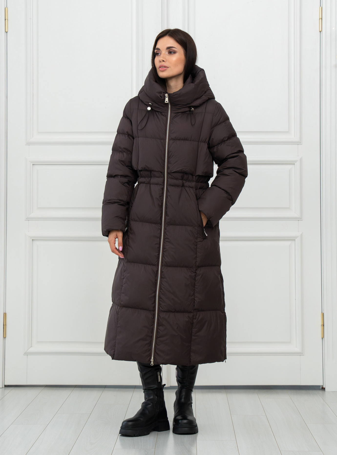 Длинный женский пуховик CLASNA 8541 с капюшоном Чёрный S (25D8541DW-06): фото - Alster.ua