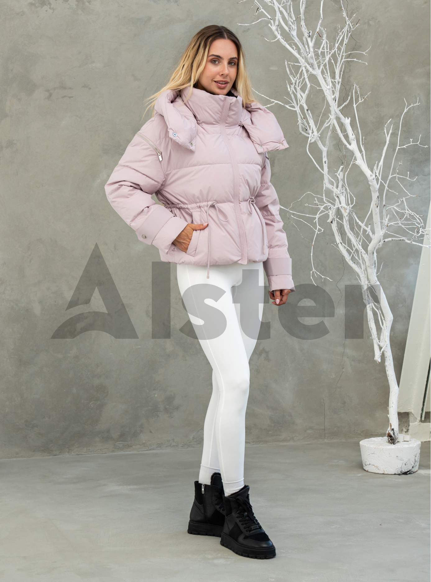 Короткий жіночий пуховик з капюшоном Clasna 1008 Пудра S (CWGD1008DW-08): фото - Alster.ua