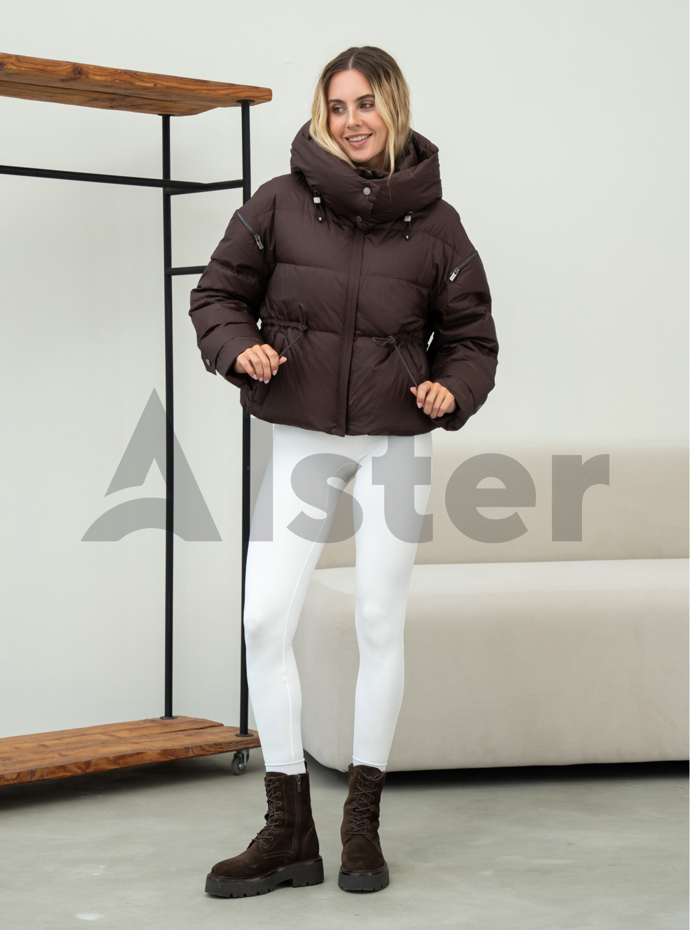 Короткий жіночий пуховик з капюшоном Clasna 1008 Шоколадний XS (CWGD1008DW-04): фото - Alster.ua
