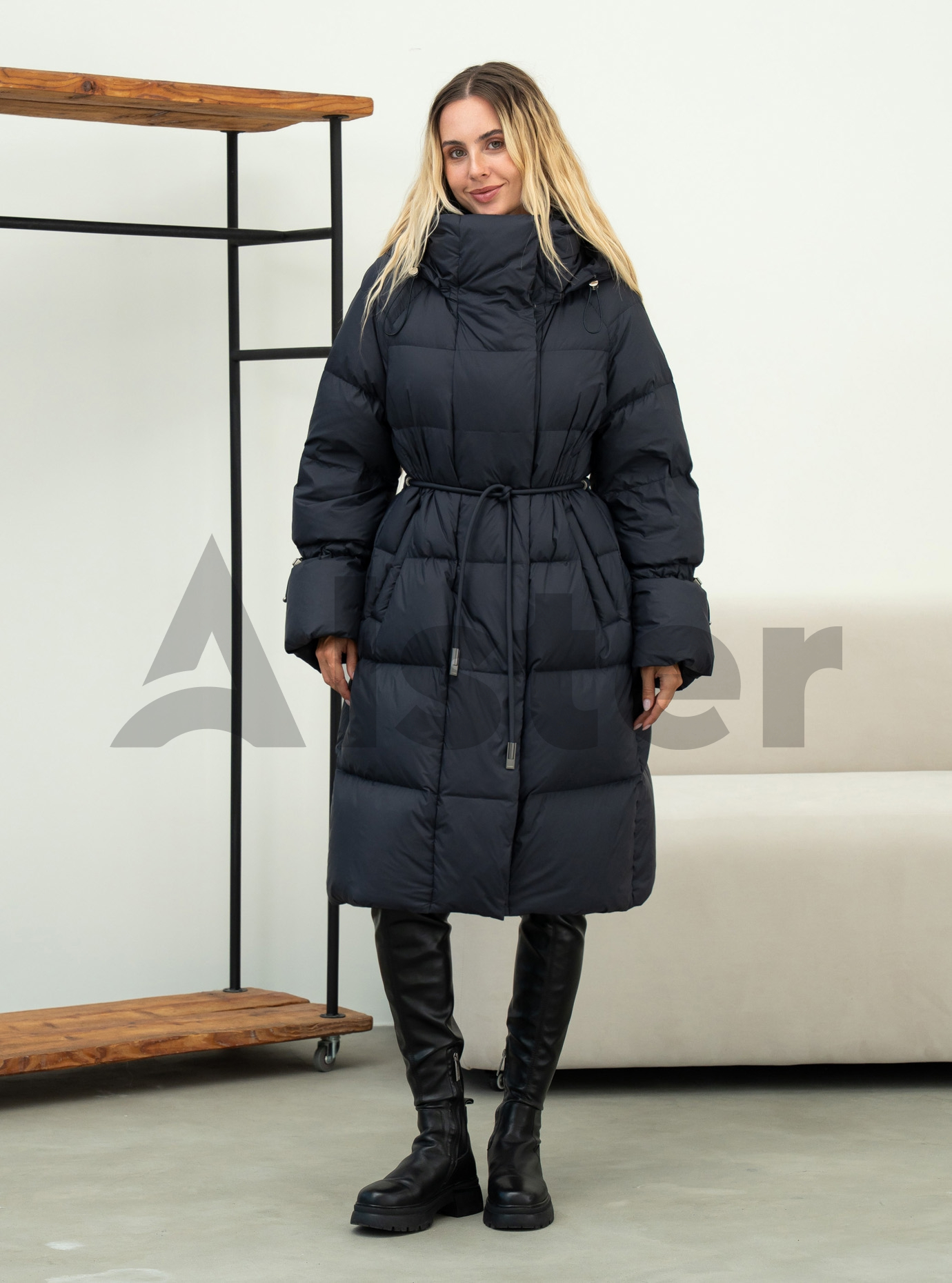 Длинный женский пуховик Clasna 1210 Синий S (CWGD1210DW-12): фото - Alster.ua