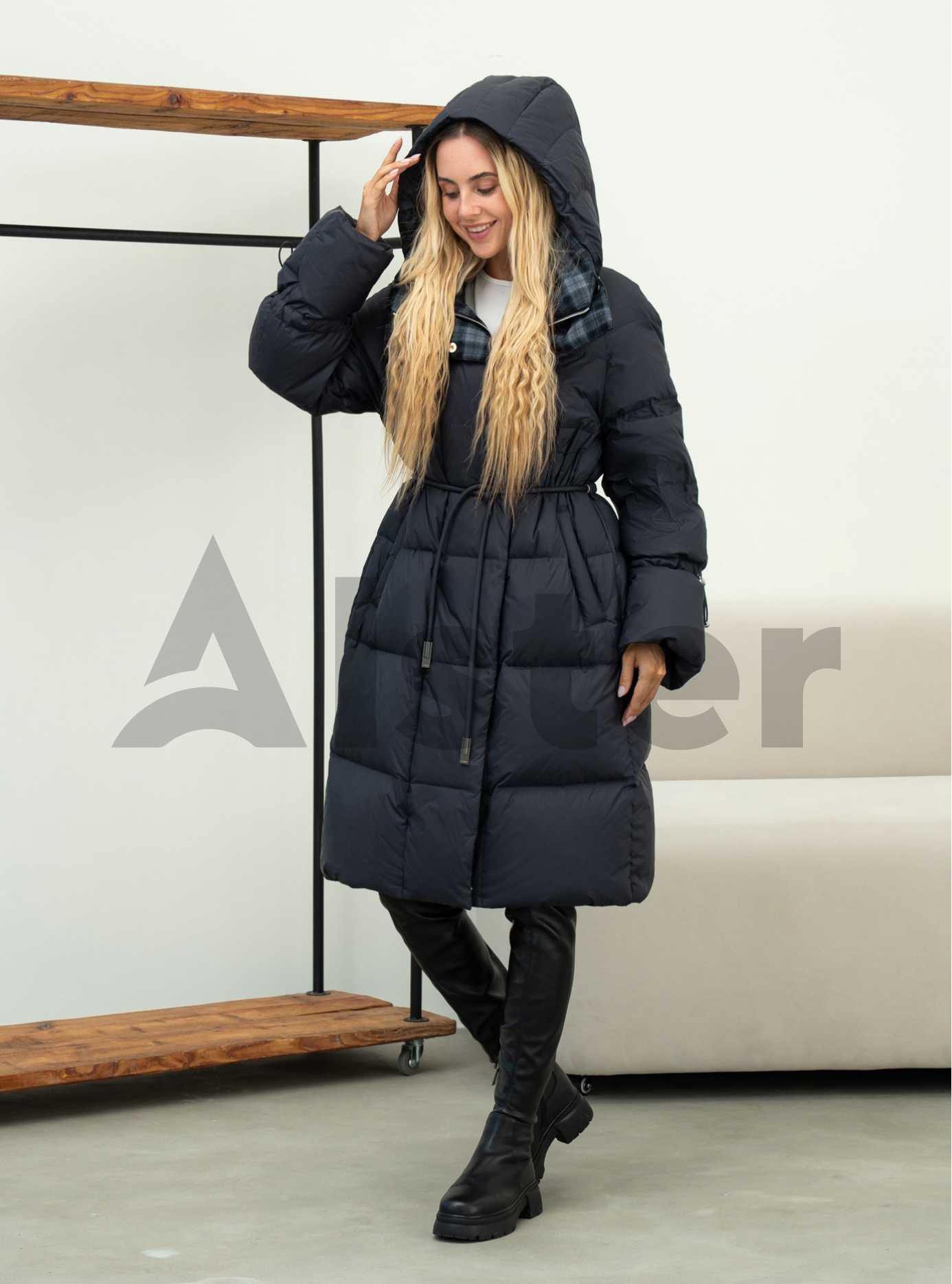 Длинный женский пуховик Clasna 1210 Синий S (CWGD1210DW-12): фото - Alster.ua