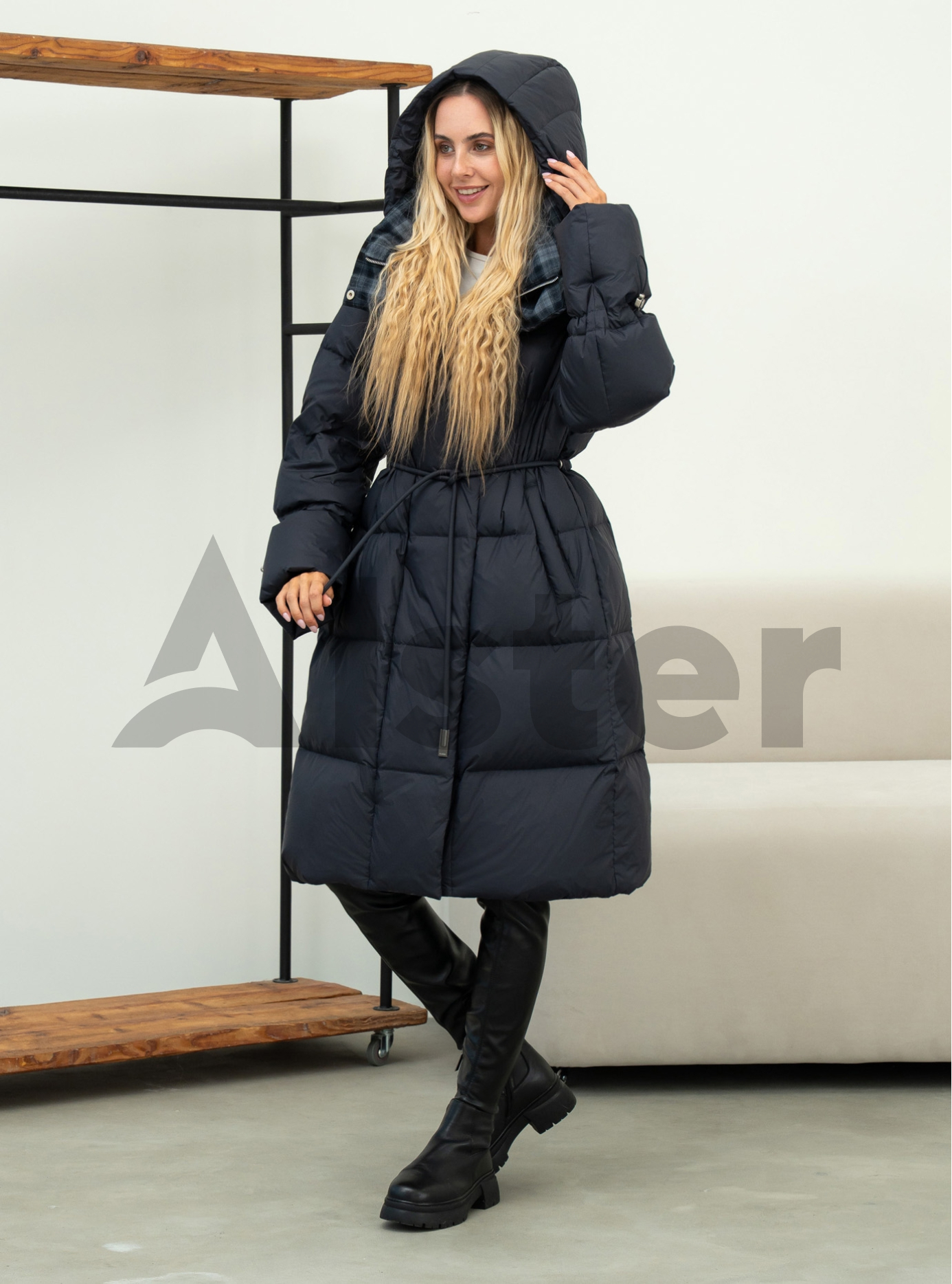 Длинный женский пуховик Clasna 1210 Синий S (CWGD1210DW-12): фото - Alster.ua