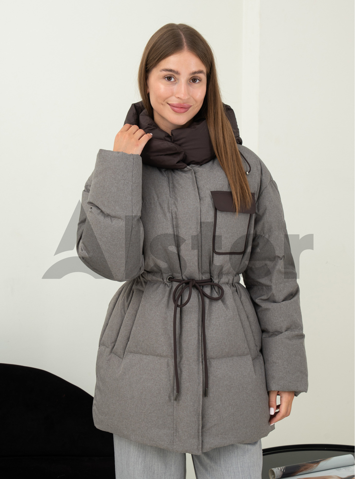 Жіноча куртка-парка середньої довжини Clasna 1216 Сіро-коричневий M (CWGD1216DW-11): фото - Alster.ua