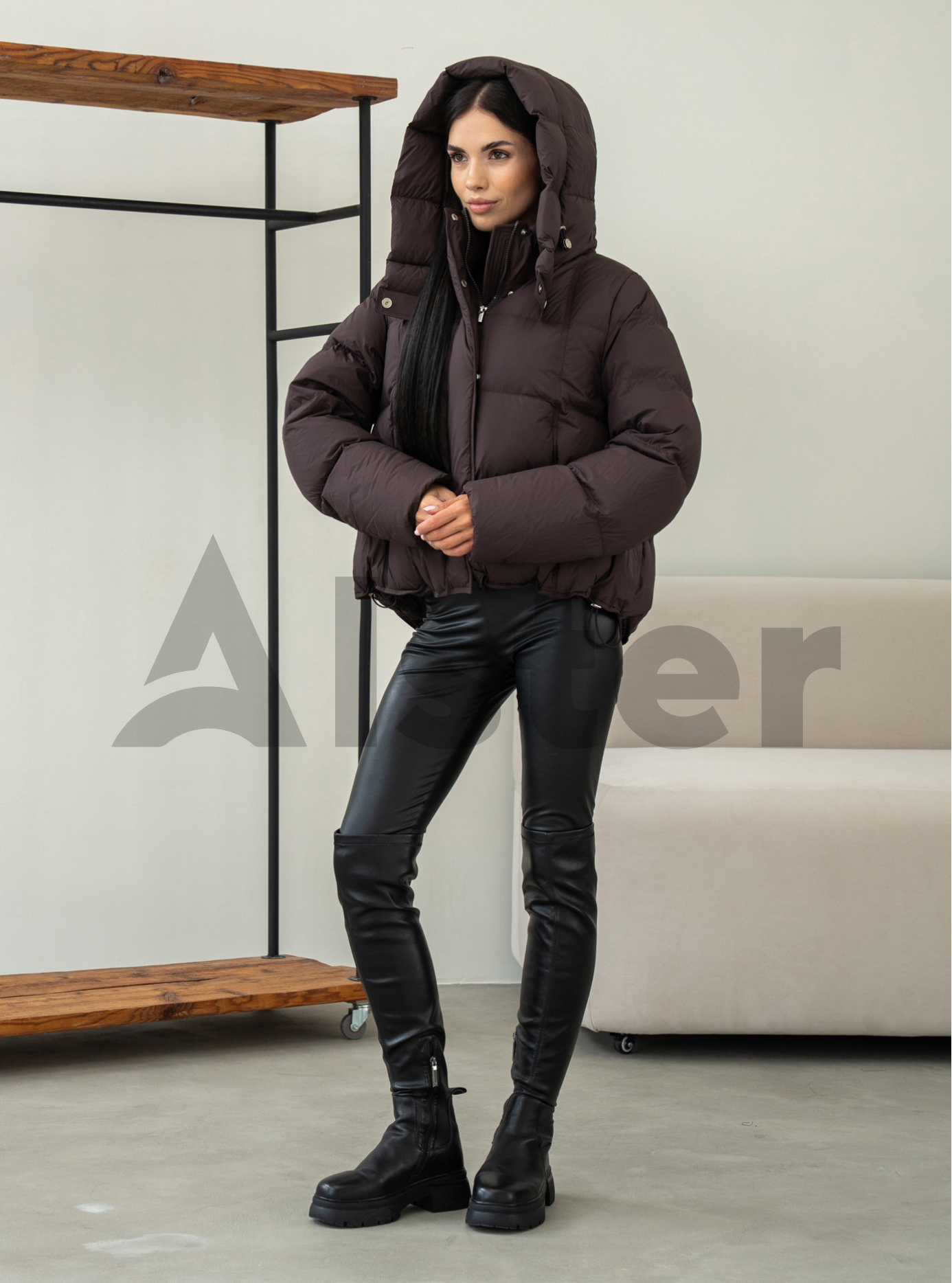 Жіночий пуховик з капюшоном Clasna 978 Темно-коричневий XS (CWGD978DW-16): фото - Alster.ua