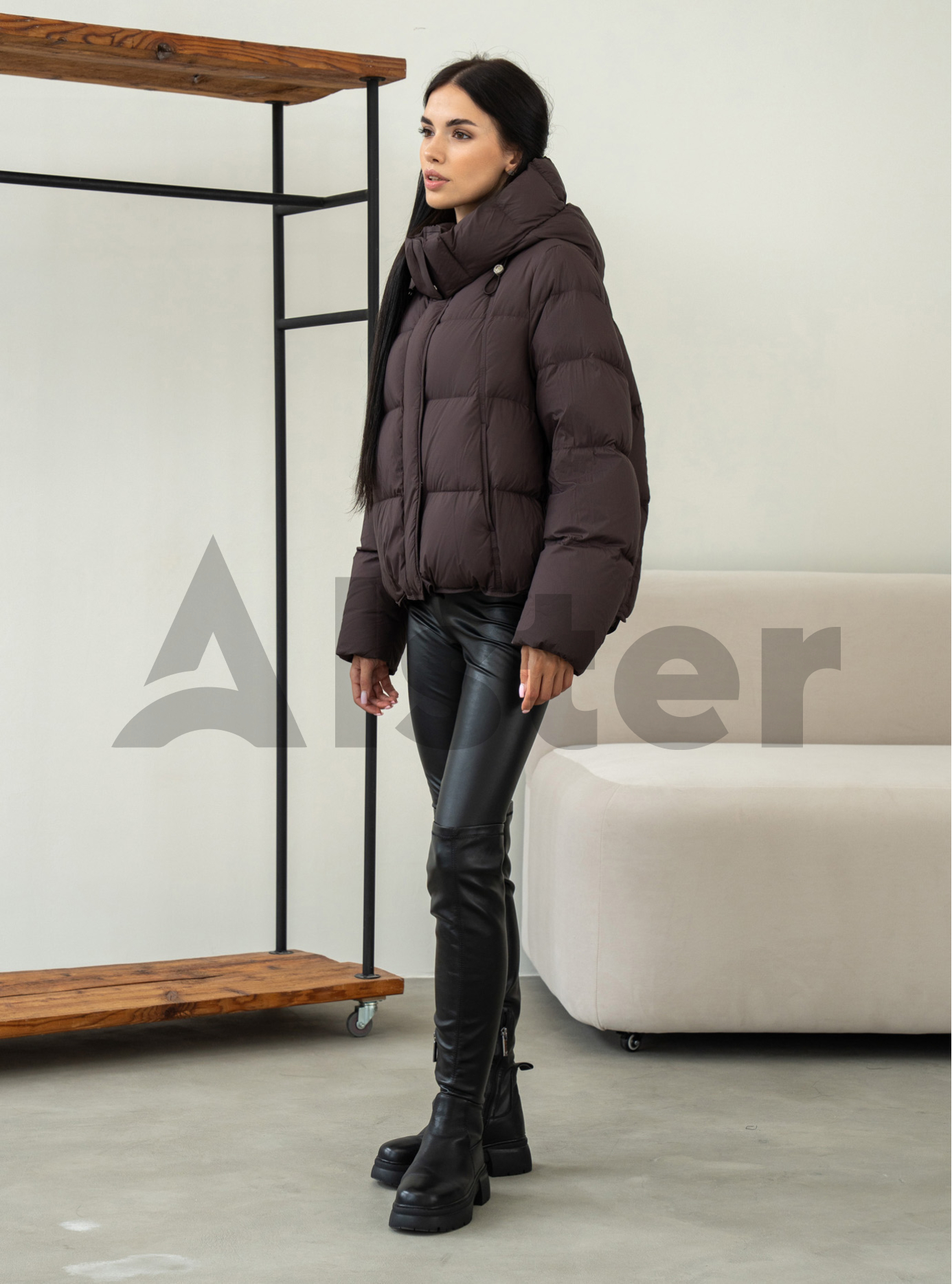 Жіночий пуховик з капюшоном Clasna 978 Темно-коричневий XS (CWGD978DW-16): фото - Alster.ua