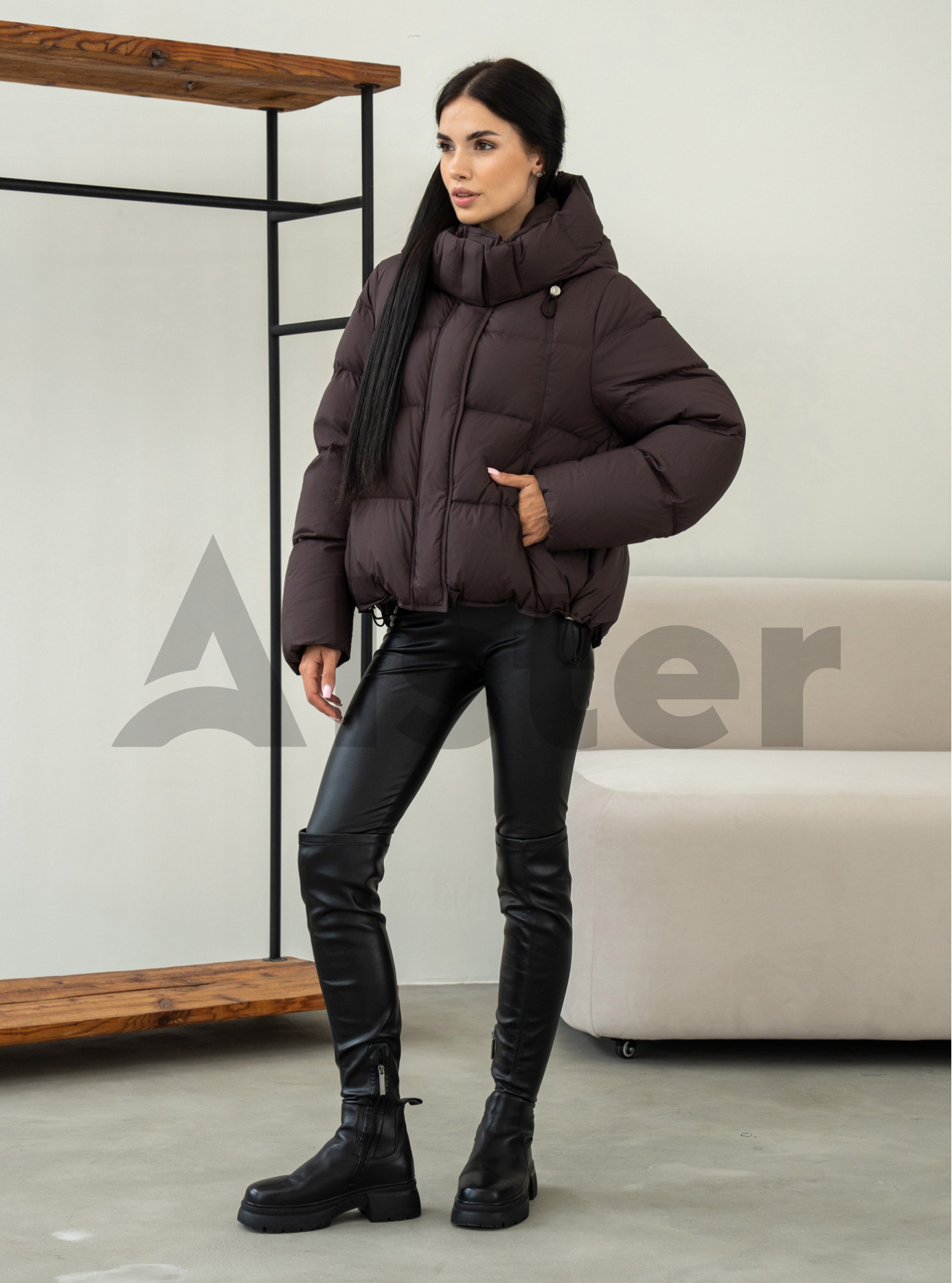 Жіночий пуховик з капюшоном Clasna 978 Темно-коричневий XS (CWGD978DW-16): фото - Alster.ua
