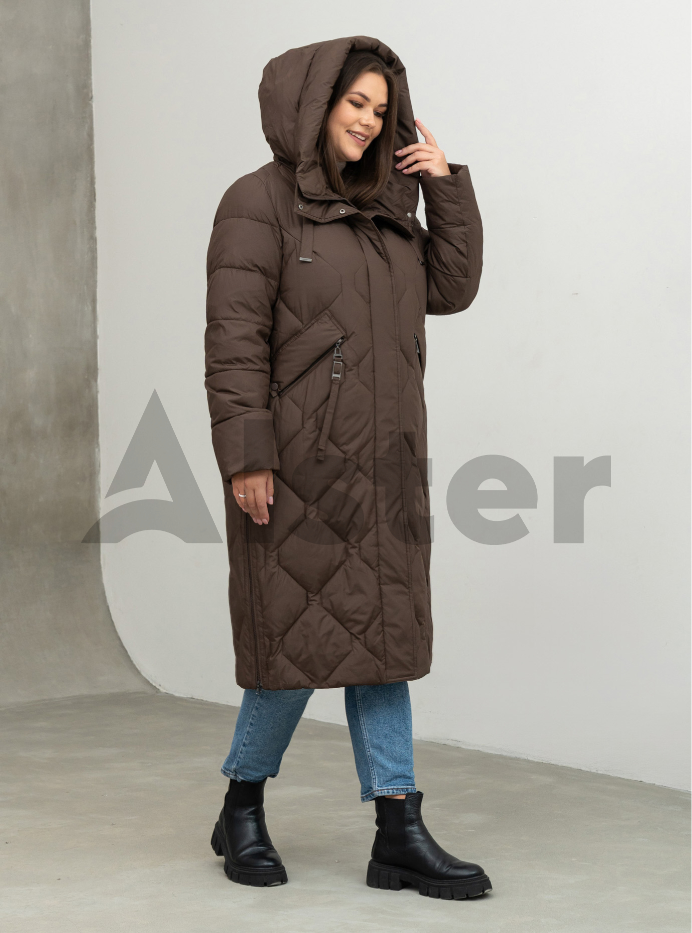 Женское пальто больших размеров DEIFY 3315 big size Шоколадный 4XL (DFY3315-19): фото - Alster.ua