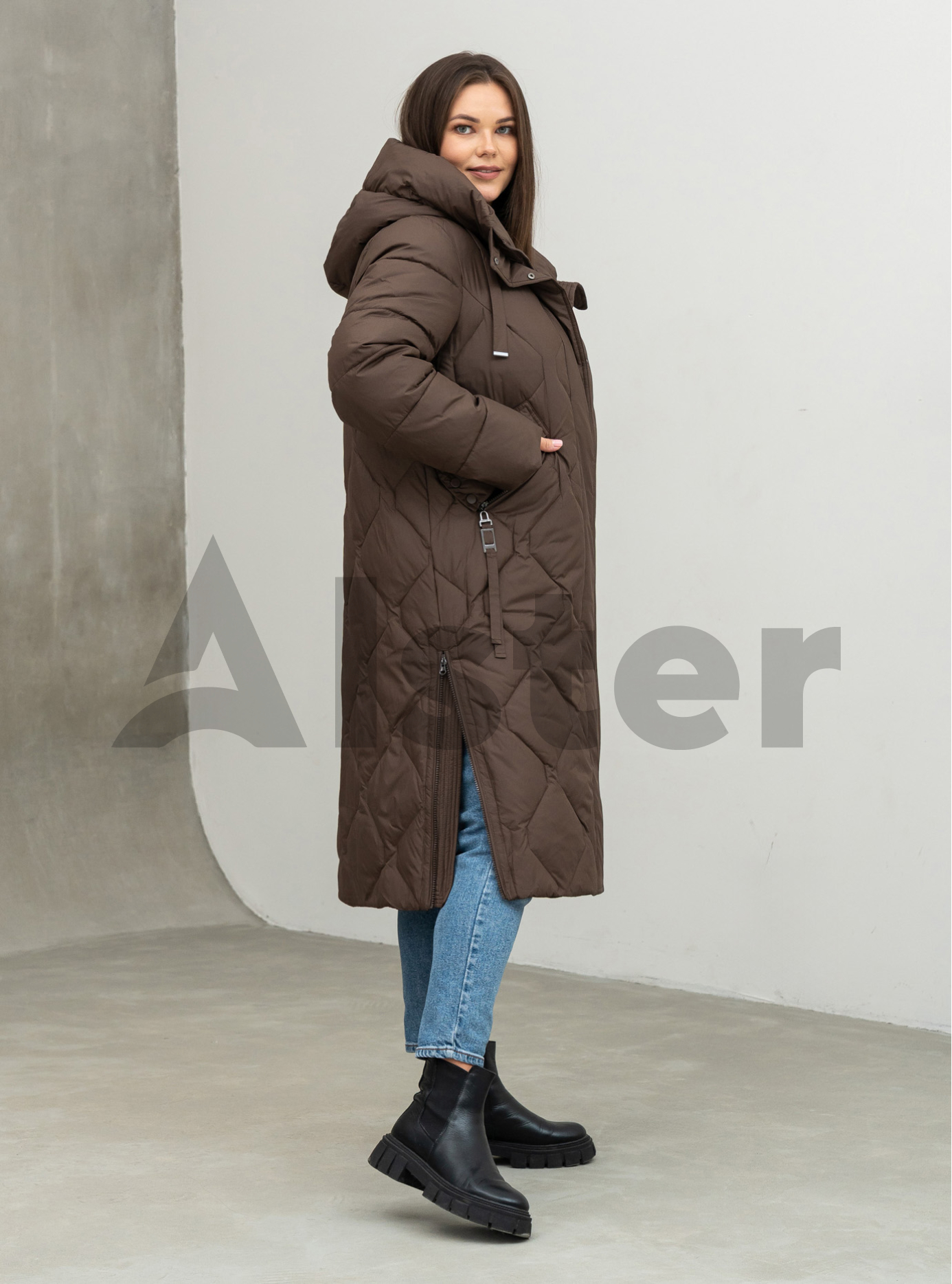 Женское пальто больших размеров DEIFY 3315 big size Шоколадный 4XL (DFY3315-19): фото - Alster.ua