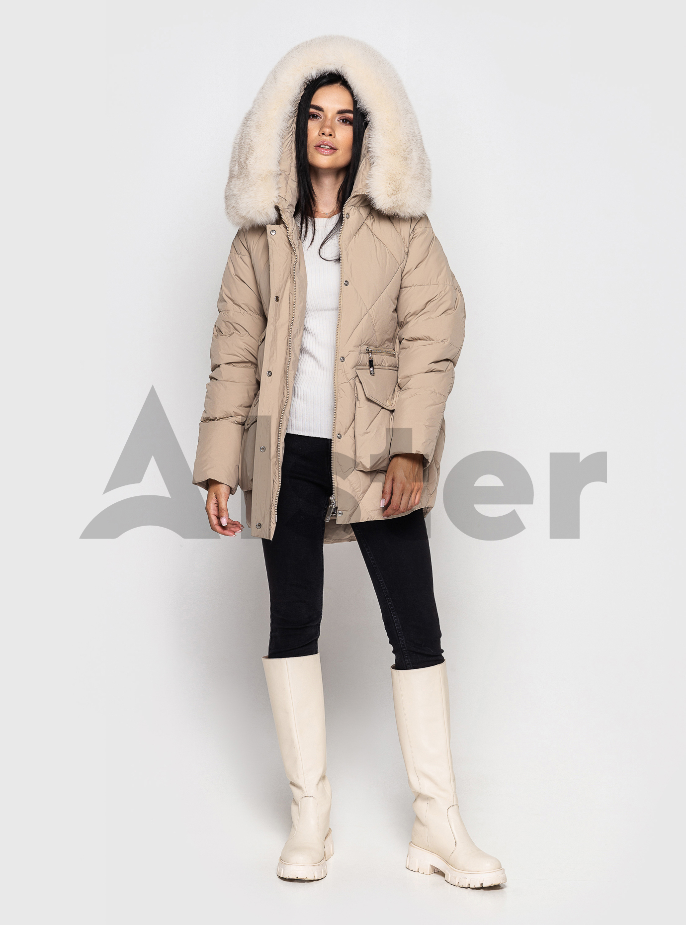 Женская зимняя куртка с мехом OLANMEAR Бежевый 2XL (OLN769-10): фото - Alster.ua