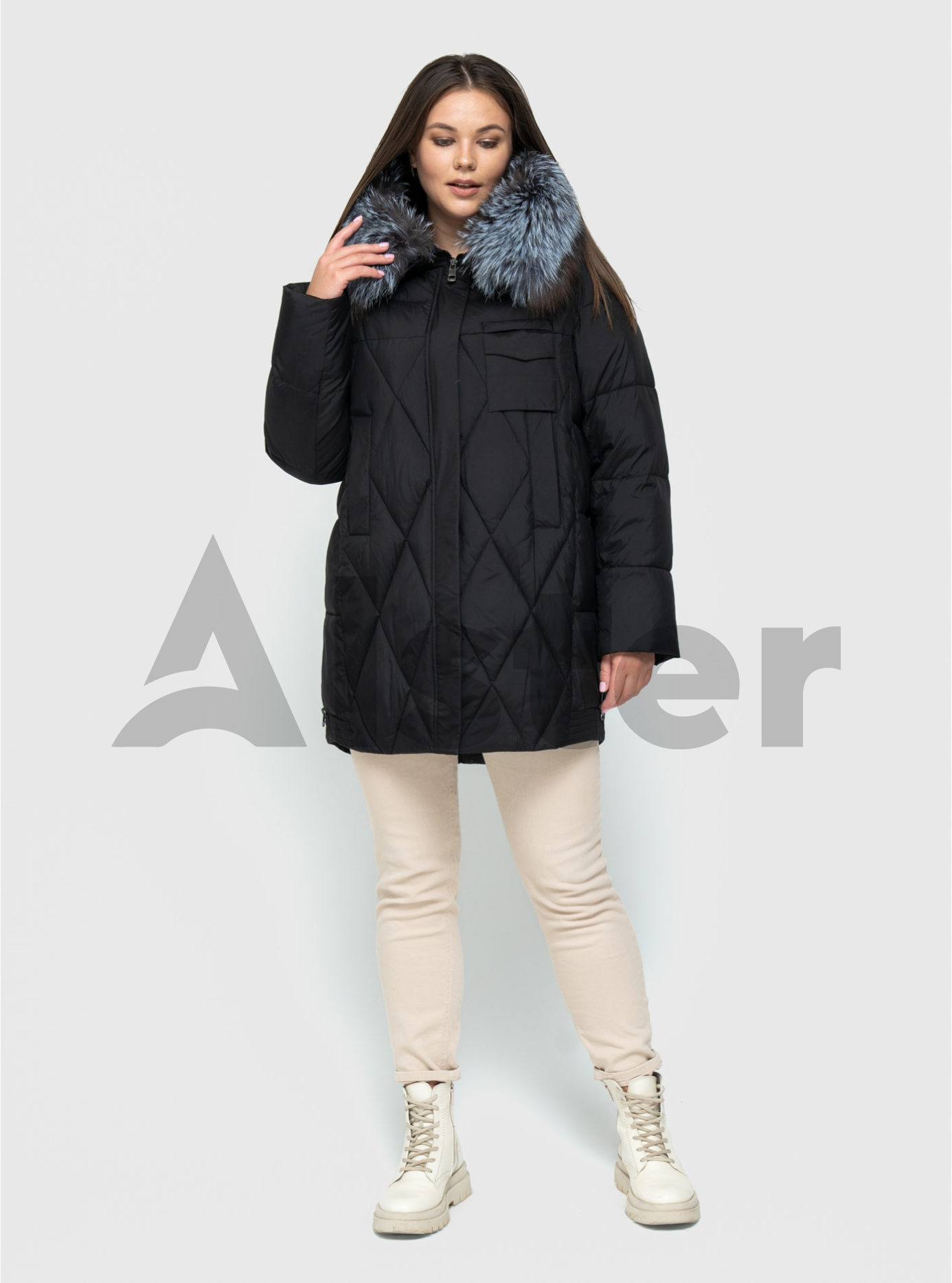 Зимнее стёганое пальто Olanmear 99660M с мехом Чёрный 48 (OLN99660M-01): фото - Alster.ua