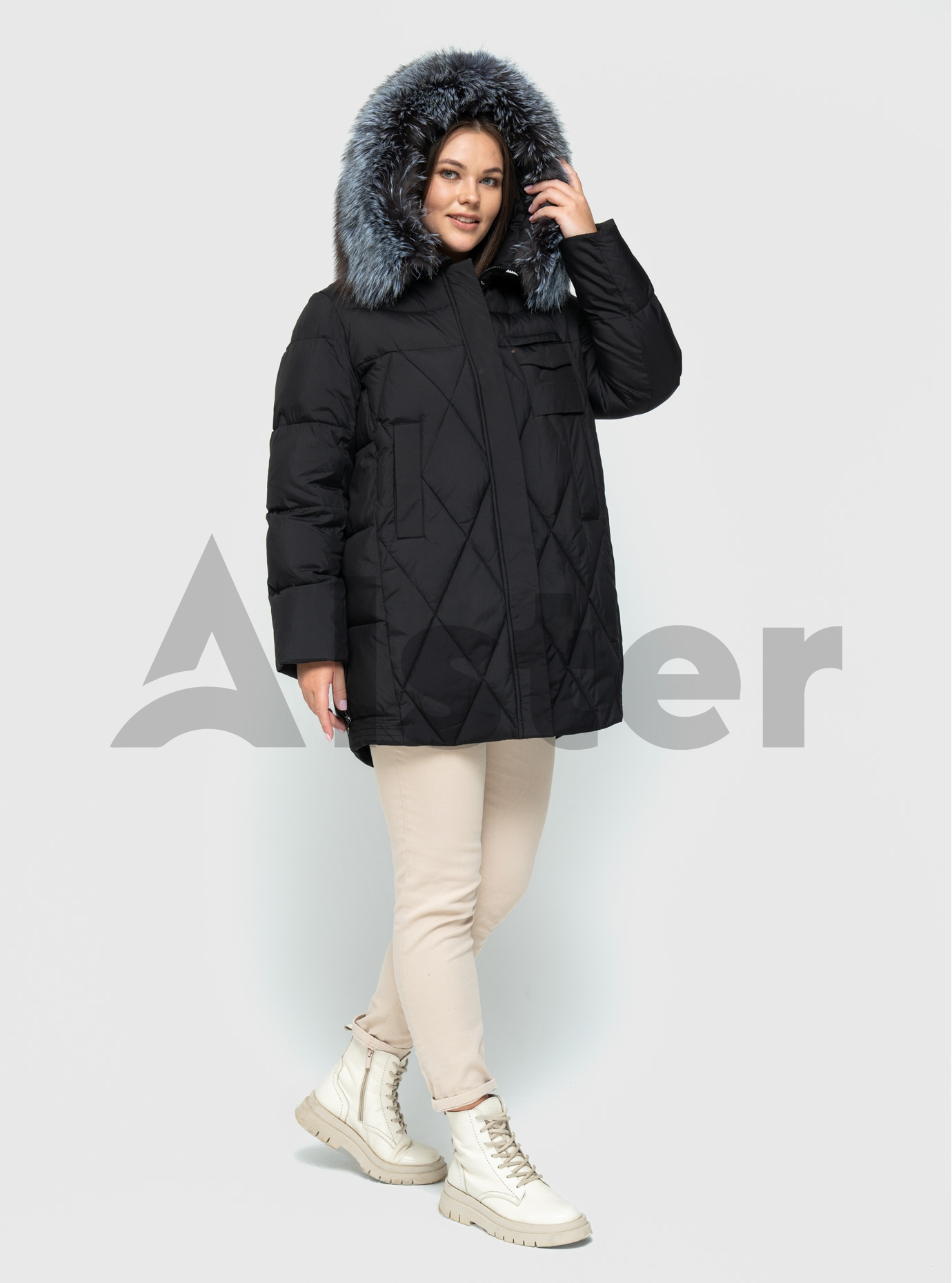 Зимнее стёганое пальто Olanmear 99660M с мехом Чёрный 48 (OLN99660M-01): фото - Alster.ua