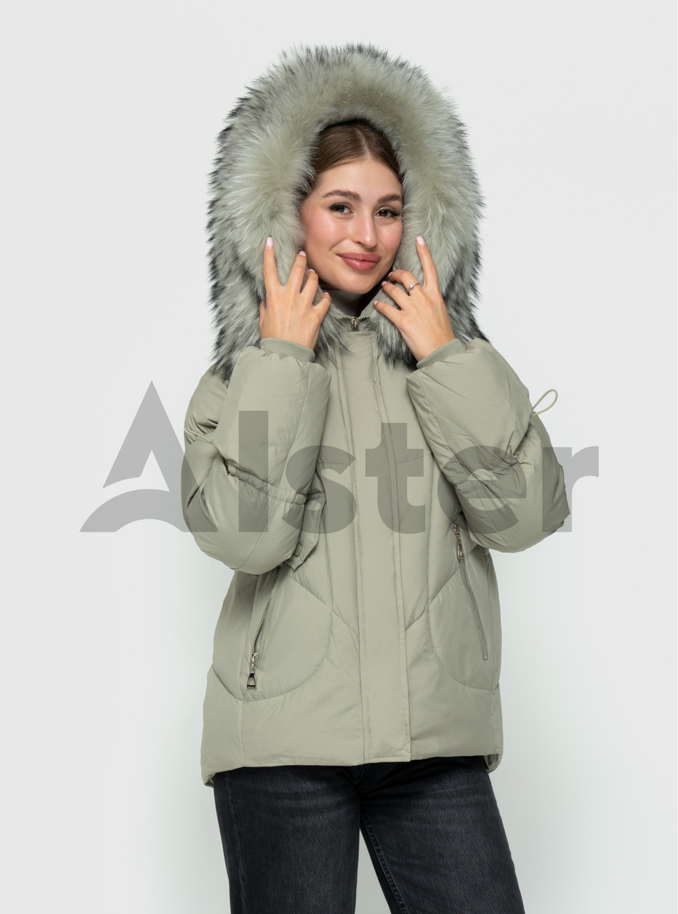 Зимняя короткая куртка Olanmear 99691M c мехом Серо-зелёный 2XL (OLN99691M-10): фото - Alster.ua