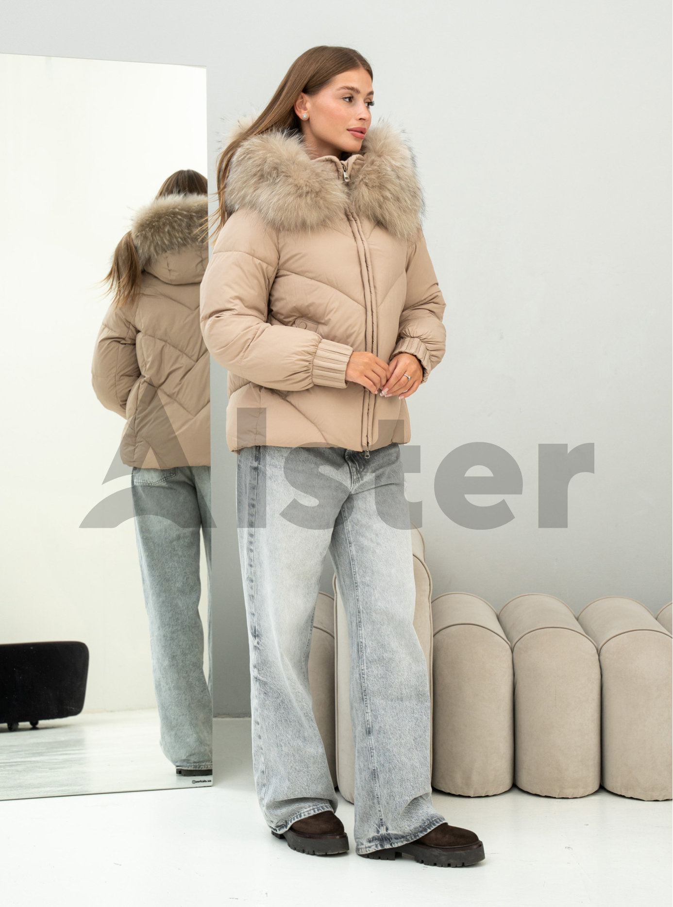 Женская куртка Olanmear 8868 с натуральным мехом Бежевый L (25OLN8868-18): фото - Alster.ua