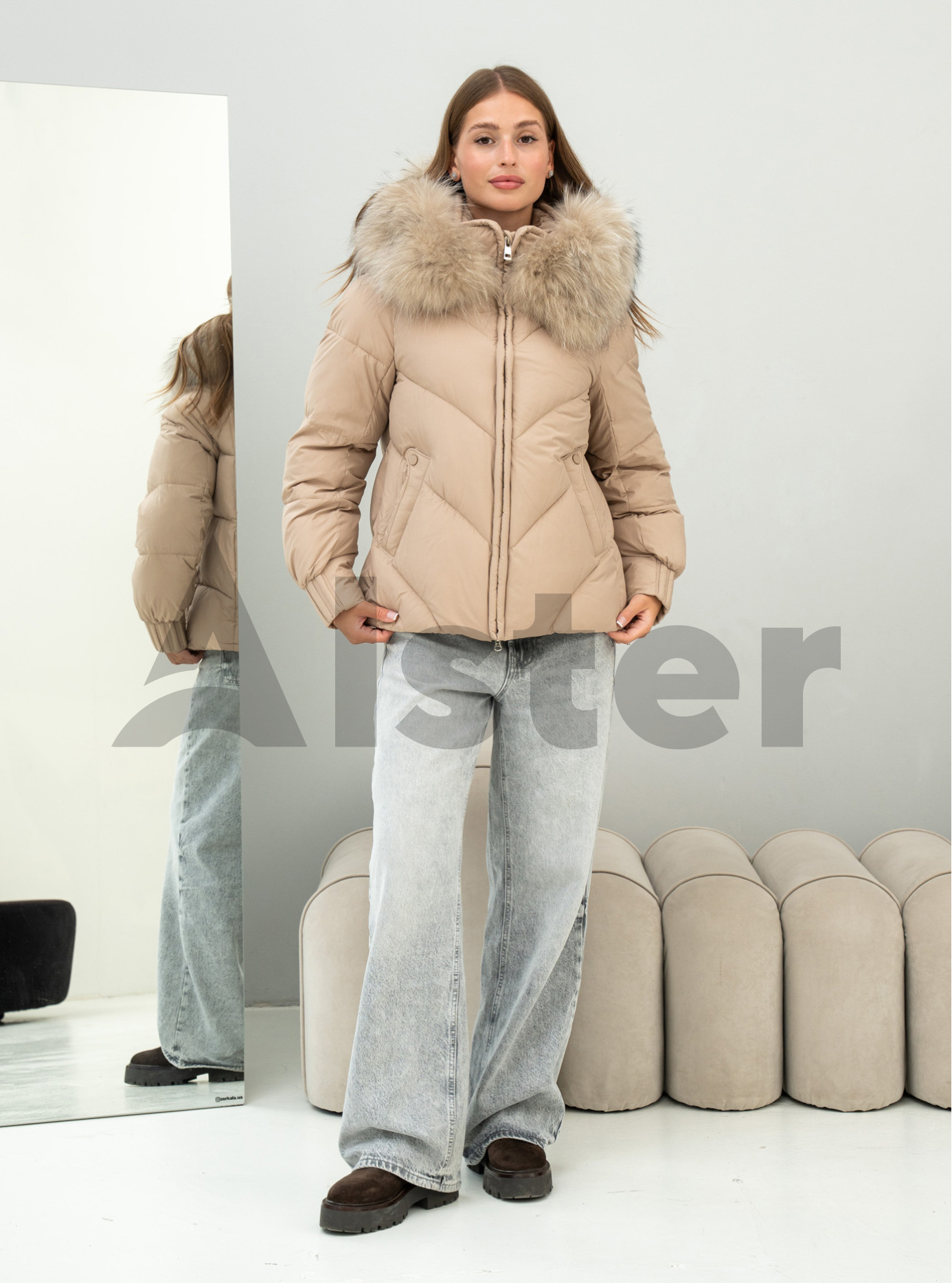 Женская куртка Olanmear 8868 с натуральным мехом Бежевый L (25OLN8868-18): фото - Alster.ua