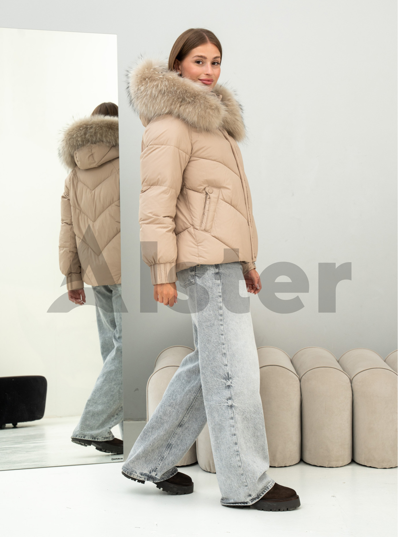 Женская куртка Olanmear 8868 с натуральным мехом Бежевый L (25OLN8868-18): фото - Alster.ua