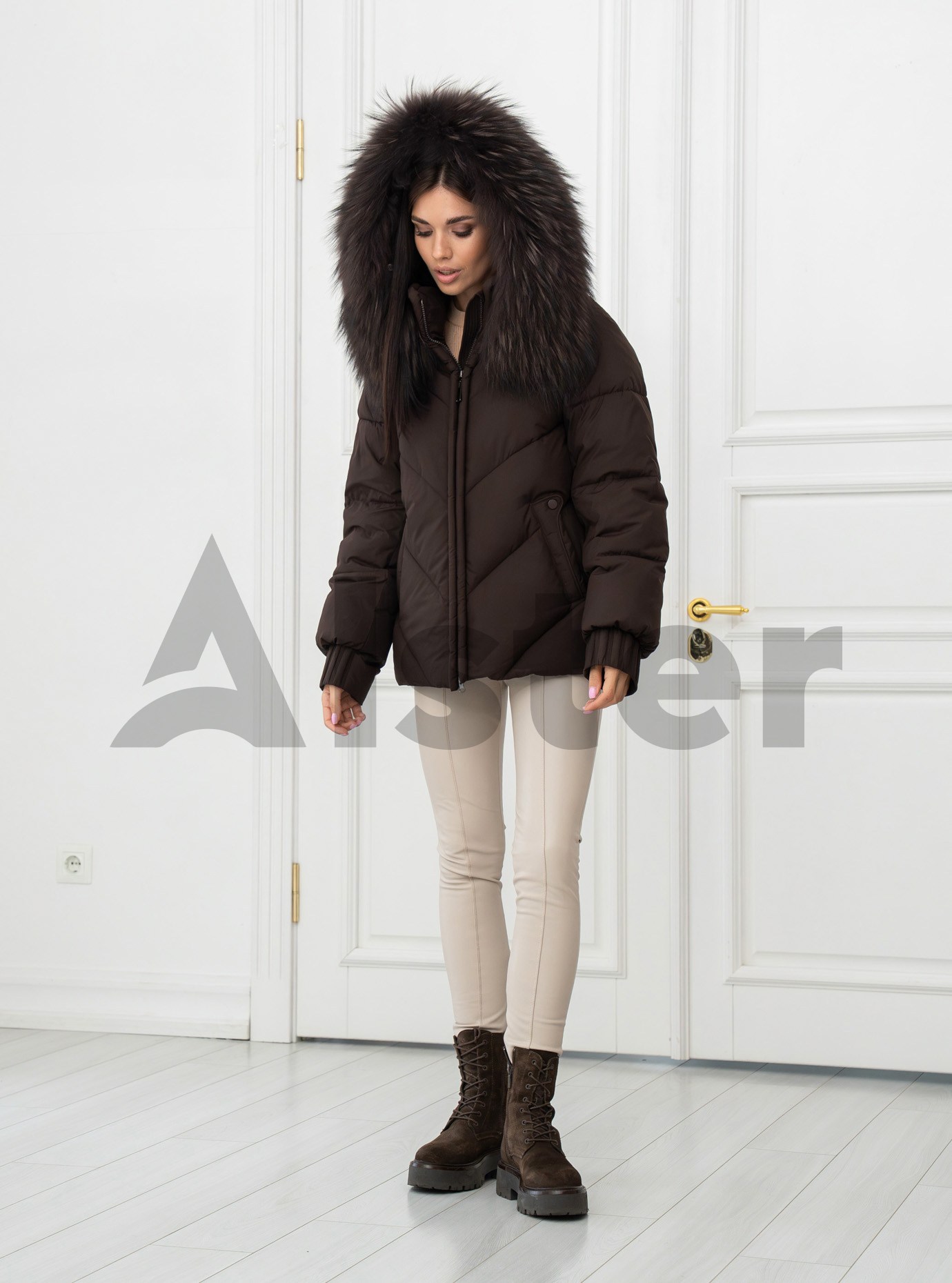 Женская куртка Olanmear 8868 с натуральным мехом Шоколадный 2XL (25OLN8868-15): фото - Alster.ua