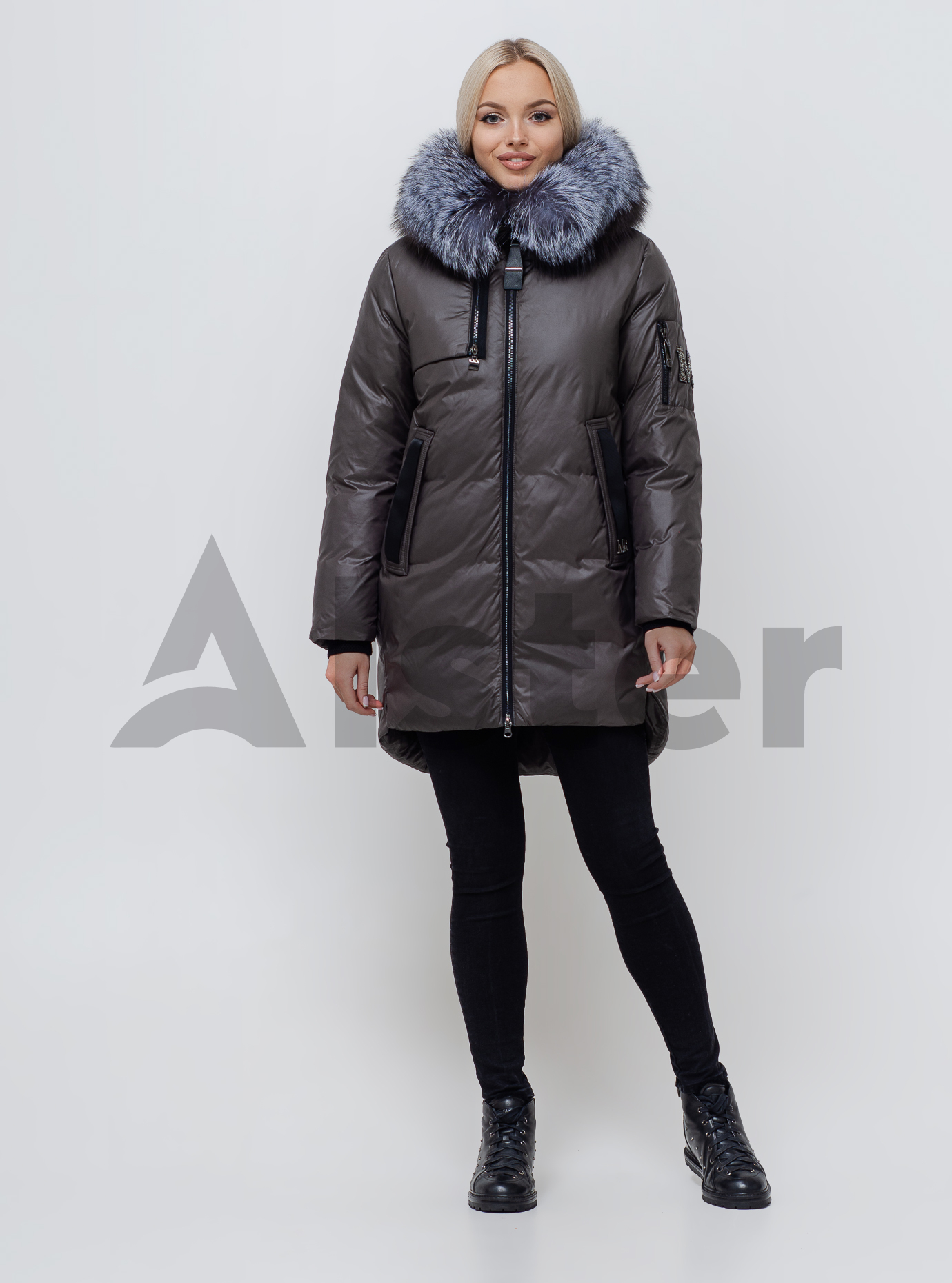 Женская зимняя куртка мехом чернобурки Графитовый 2XL (01-210128): фото - Alster.ua