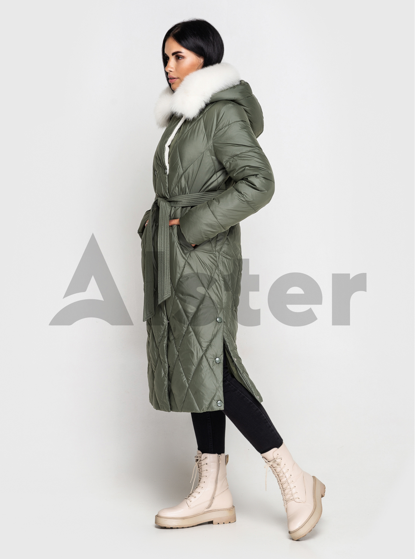 Длинное зимнее пальто QARLEVAR с мехом Серо-зелёный 42 (QRL6-878-13): фото - Alster.ua