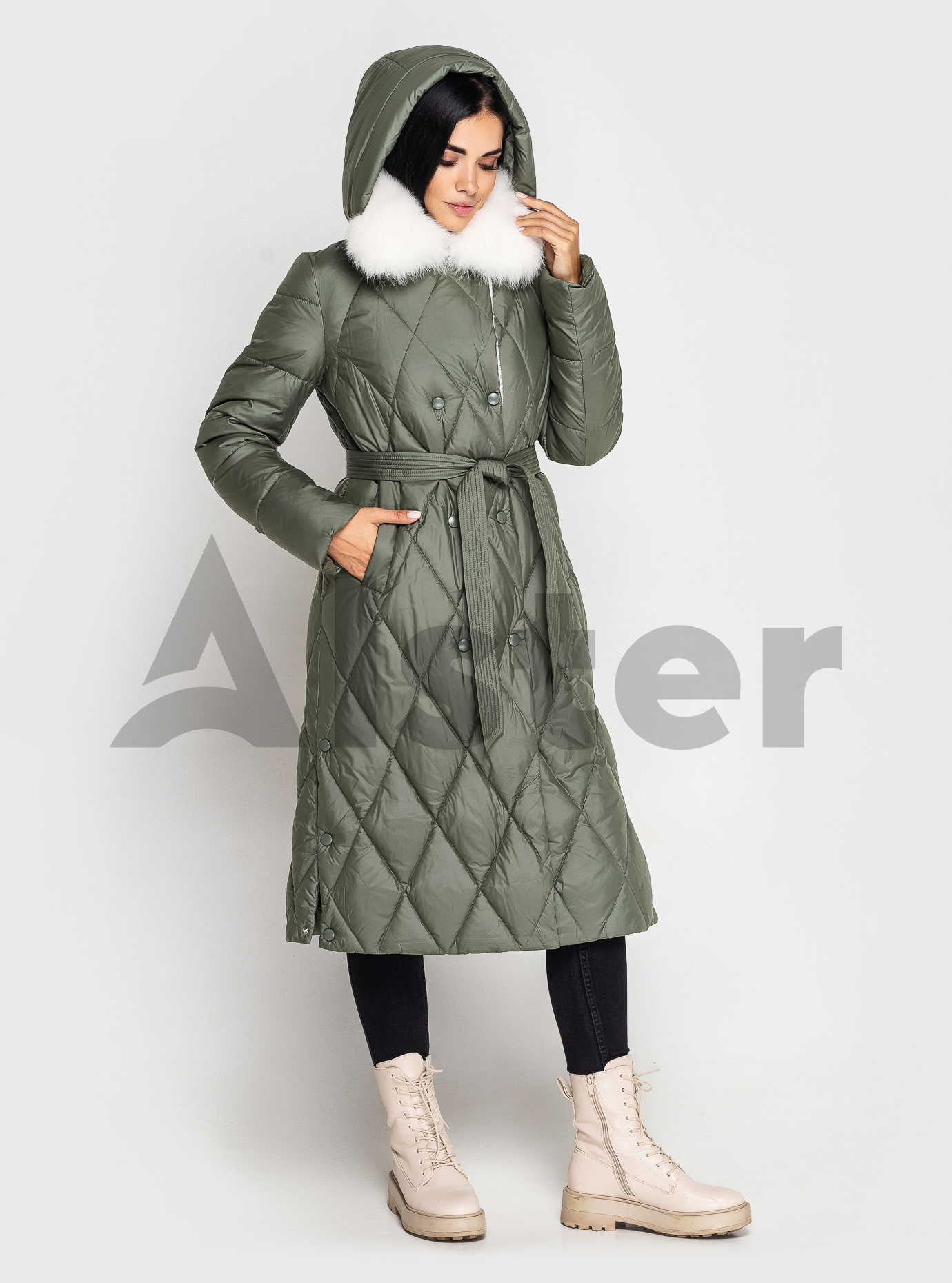 Длинное зимнее пальто QARLEVAR с мехом Серо-зелёный 42 (QRL6-878-13): фото - Alster.ua
