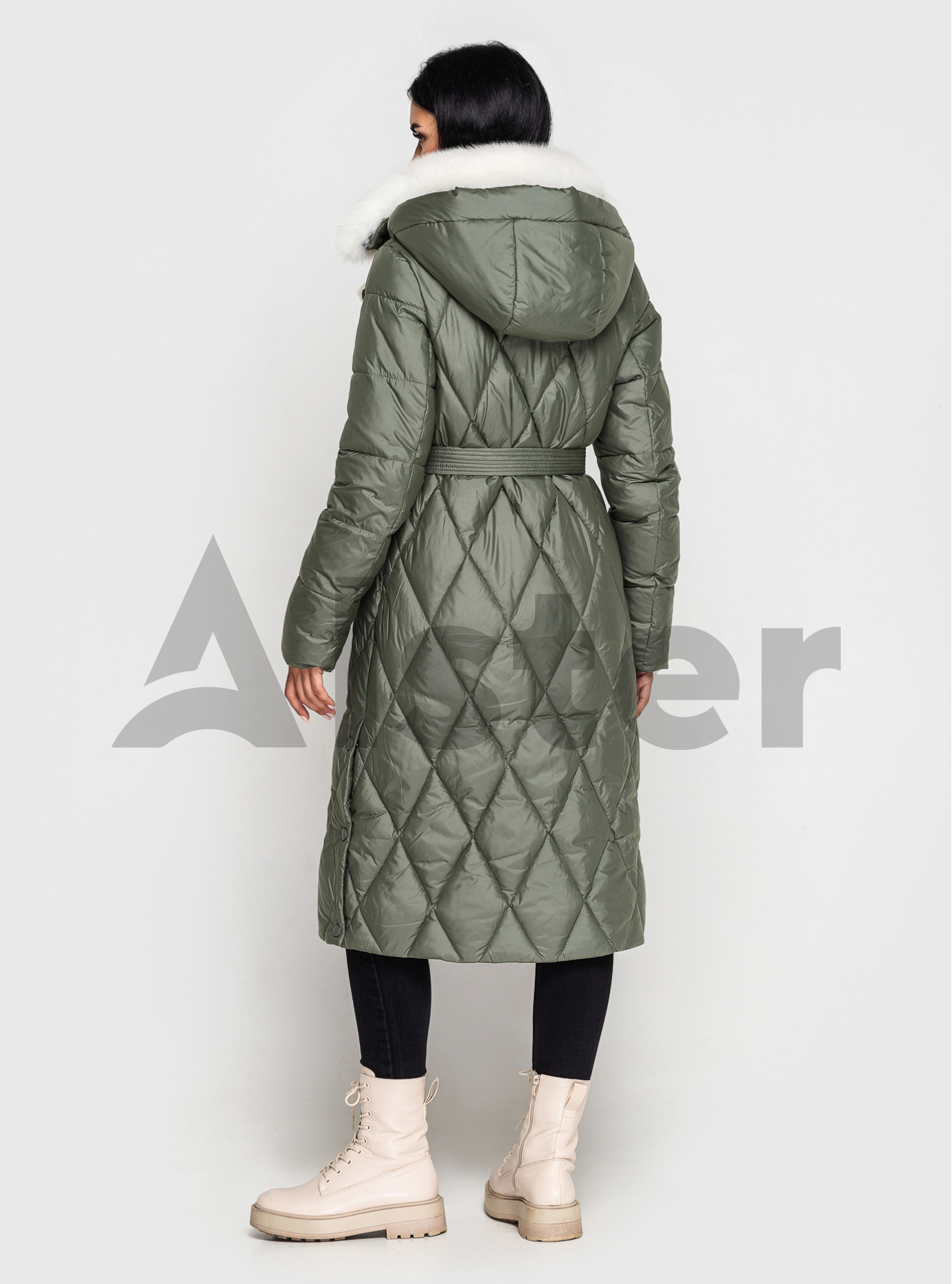 Длинное зимнее пальто QARLEVAR с мехом Серо-зелёный 42 (QRL6-878-13): фото - Alster.ua