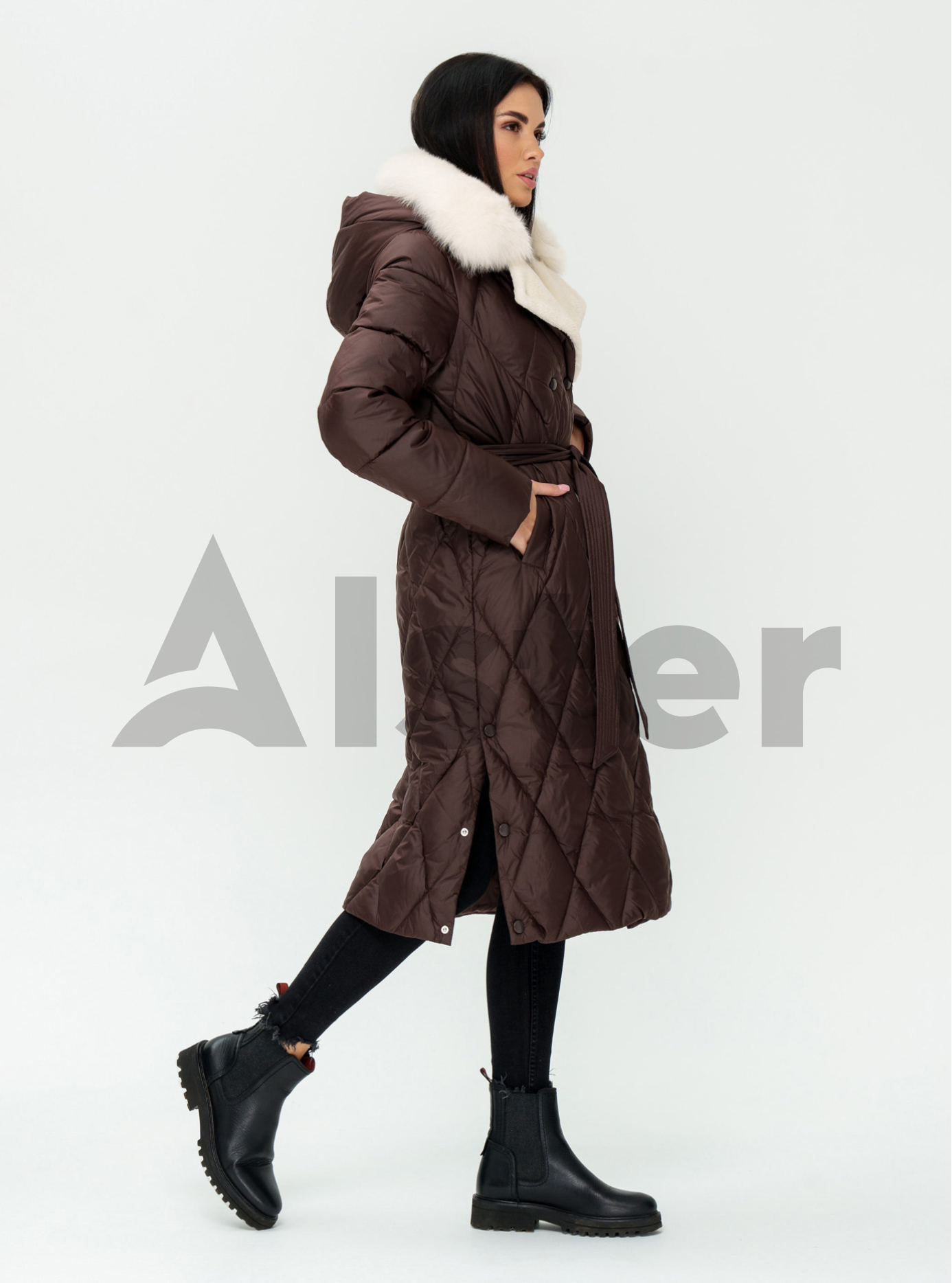 Длинное зимнее пальто QARLEVAR с мехом Шоколадный 52 (QRL6-878-24): фото - Alster.ua