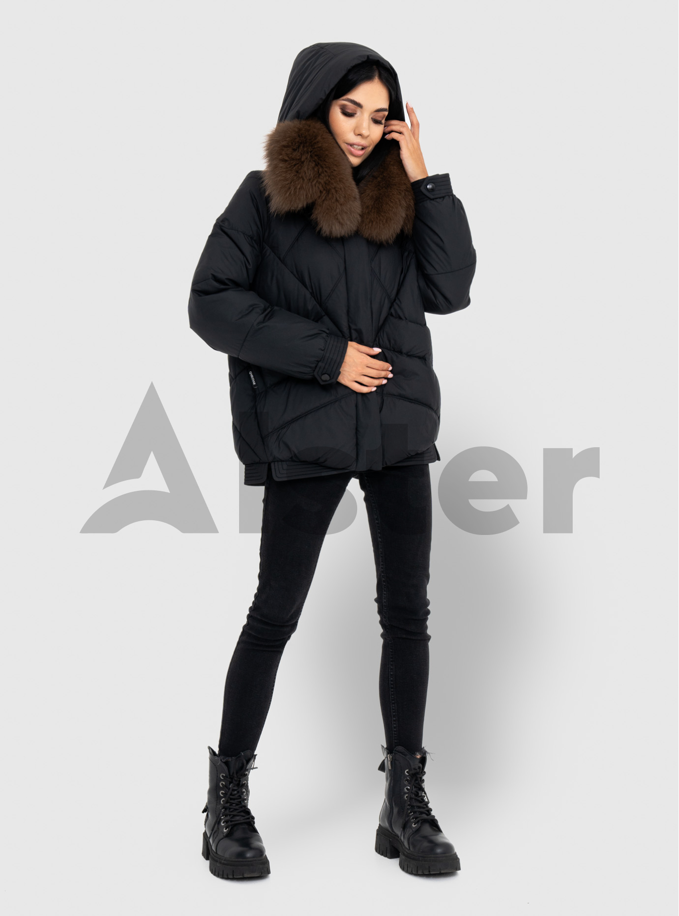 Женская зимняя куртка с мехом песца QARLEVAR 6021 Чёрный 46 (QRL6021-08): фото - Alster.ua