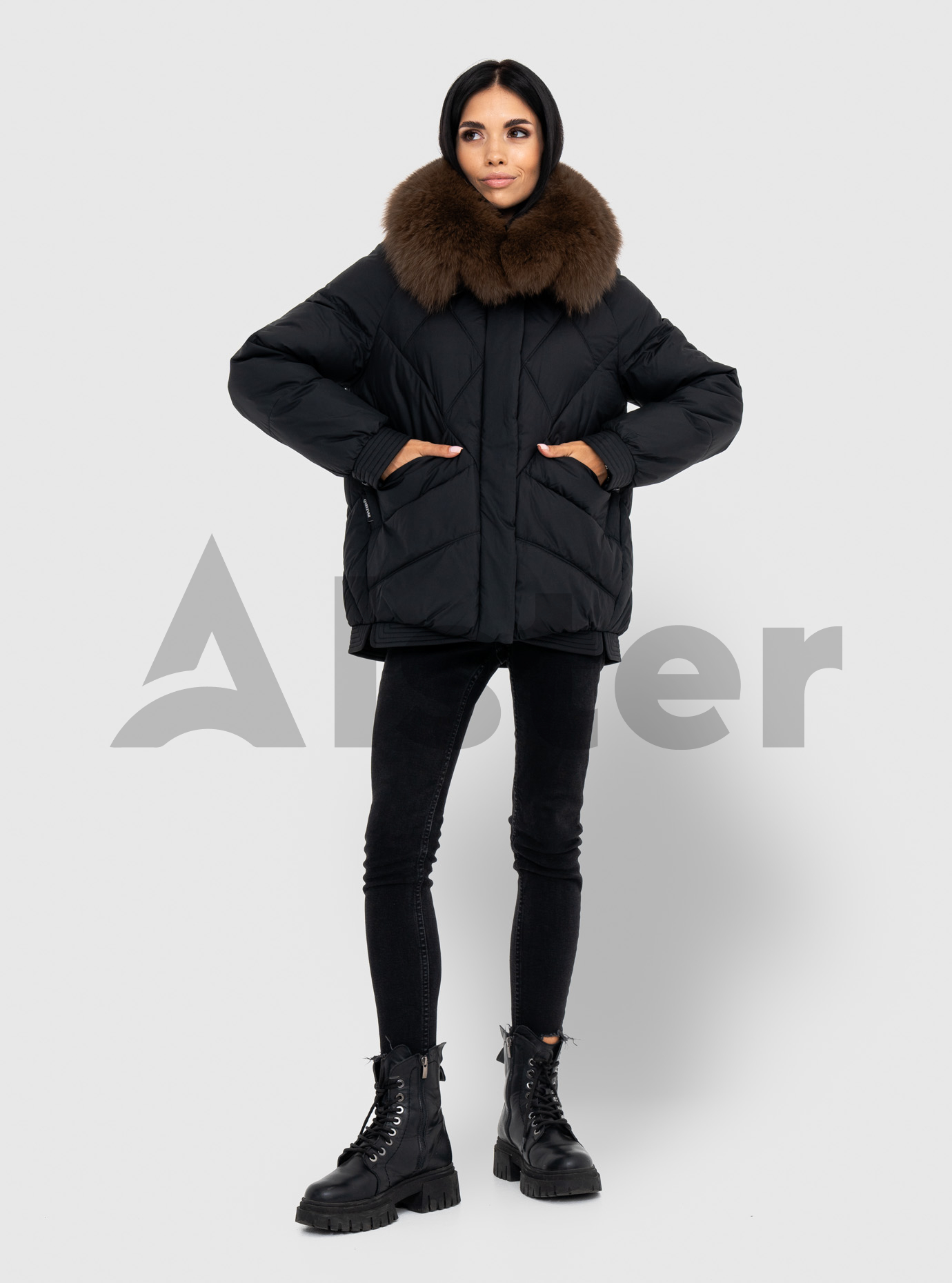 Женская зимняя куртка с мехом песца QARLEVAR 6021 Чёрный 46 (QRL6021-08): фото - Alster.ua