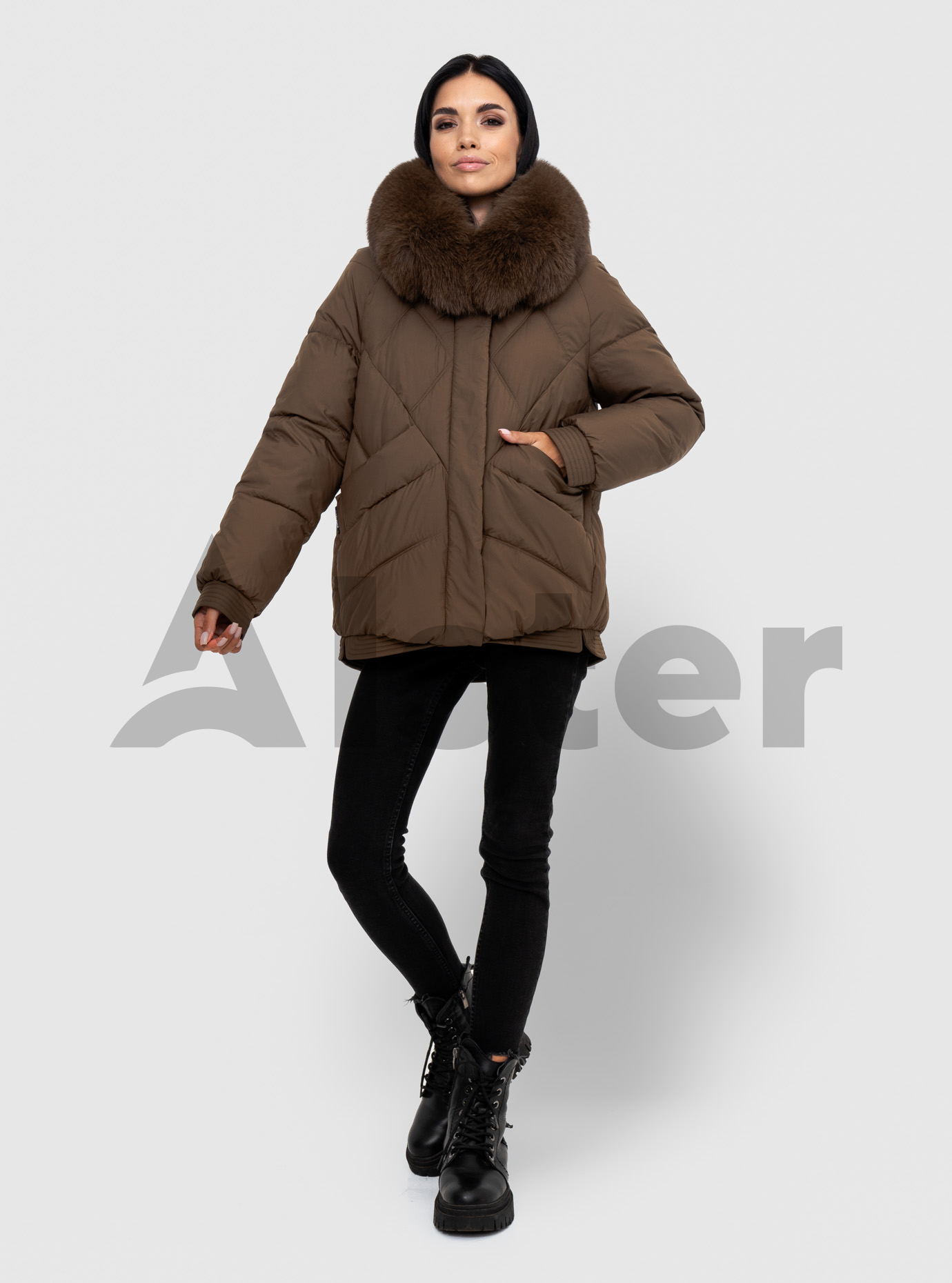 Женская зимняя куртка с мехом песца QARLEVAR 6021 Коричневый 48 (QRL6021-19): фото - Alster.ua
