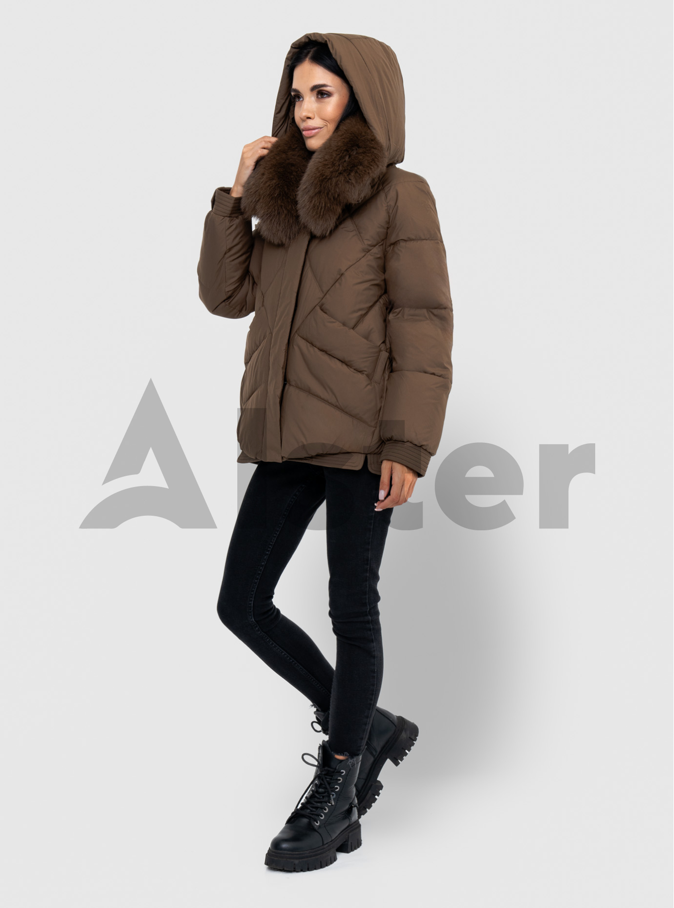 Женская зимняя куртка с мехом песца QARLEVAR 6021 Коричневый 48 (QRL6021-19): фото - Alster.ua