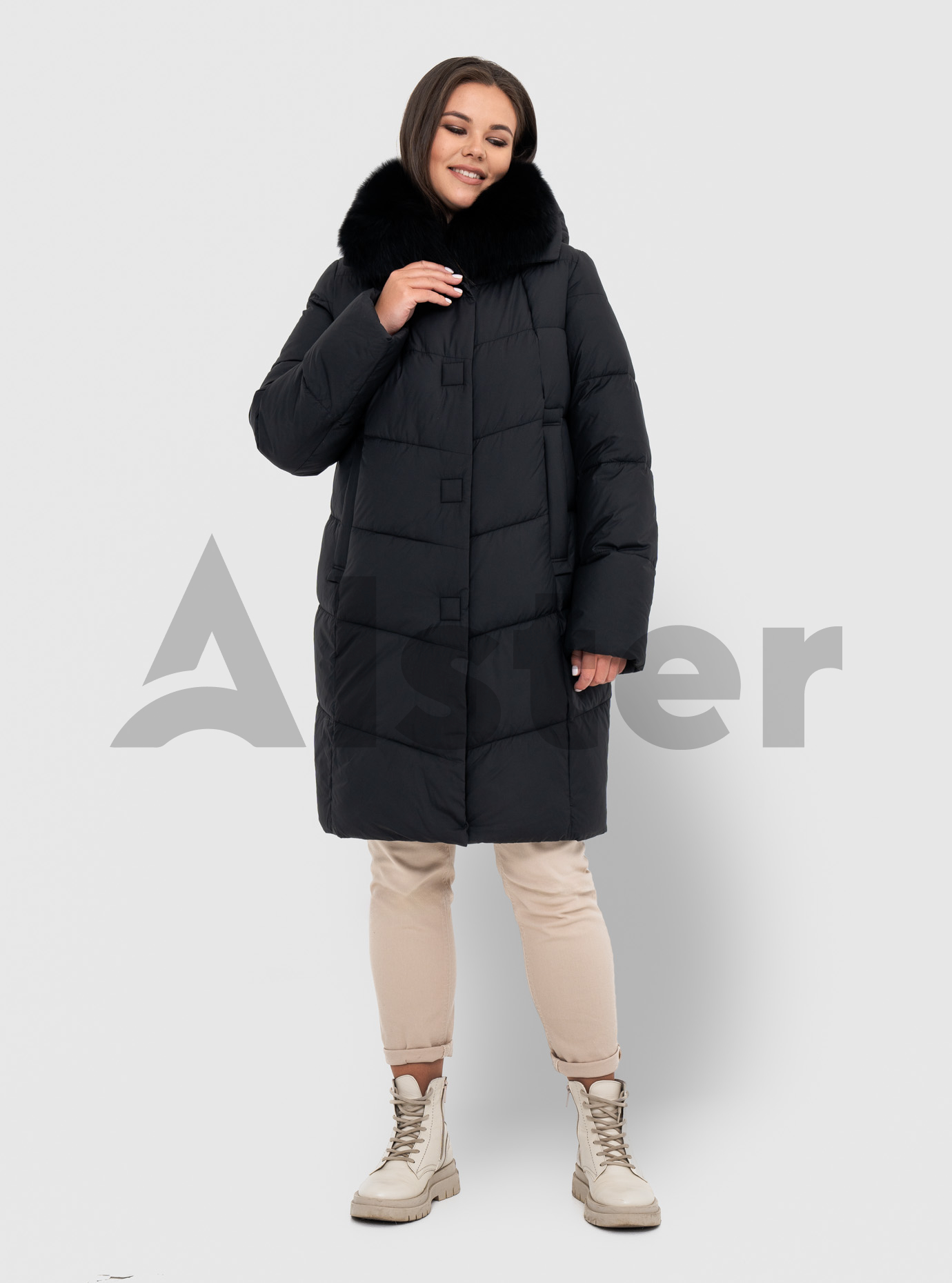 Зимнее женское пальто QARLEVAR 6038 с мехом Чёрный 50 (QRL6038-03): фото - Alster.ua