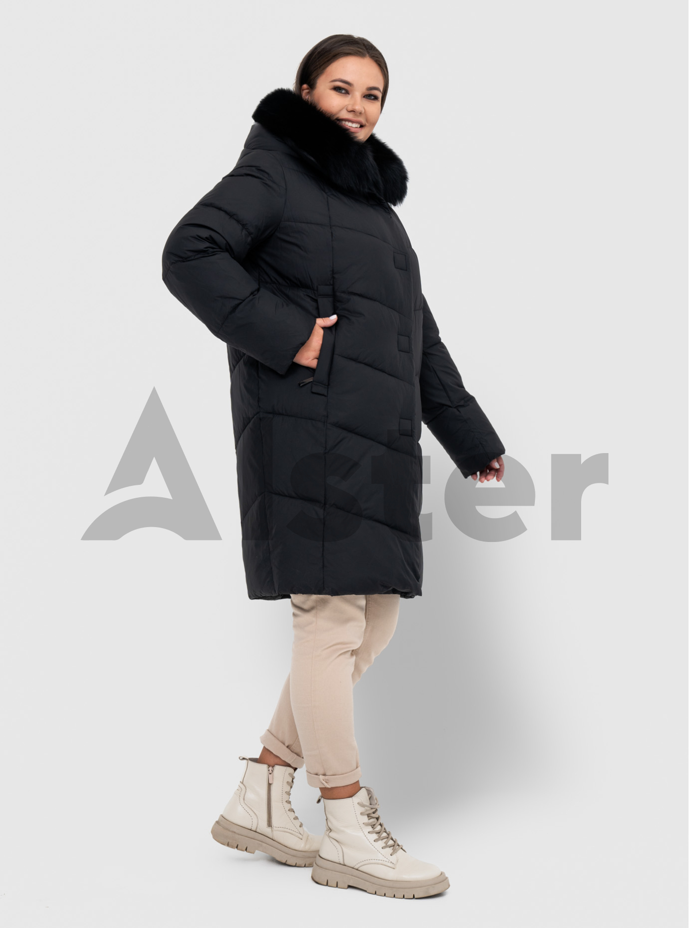 Зимнее женское пальто QARLEVAR 6038 с мехом Чёрный 50 (QRL6038-03): фото - Alster.ua