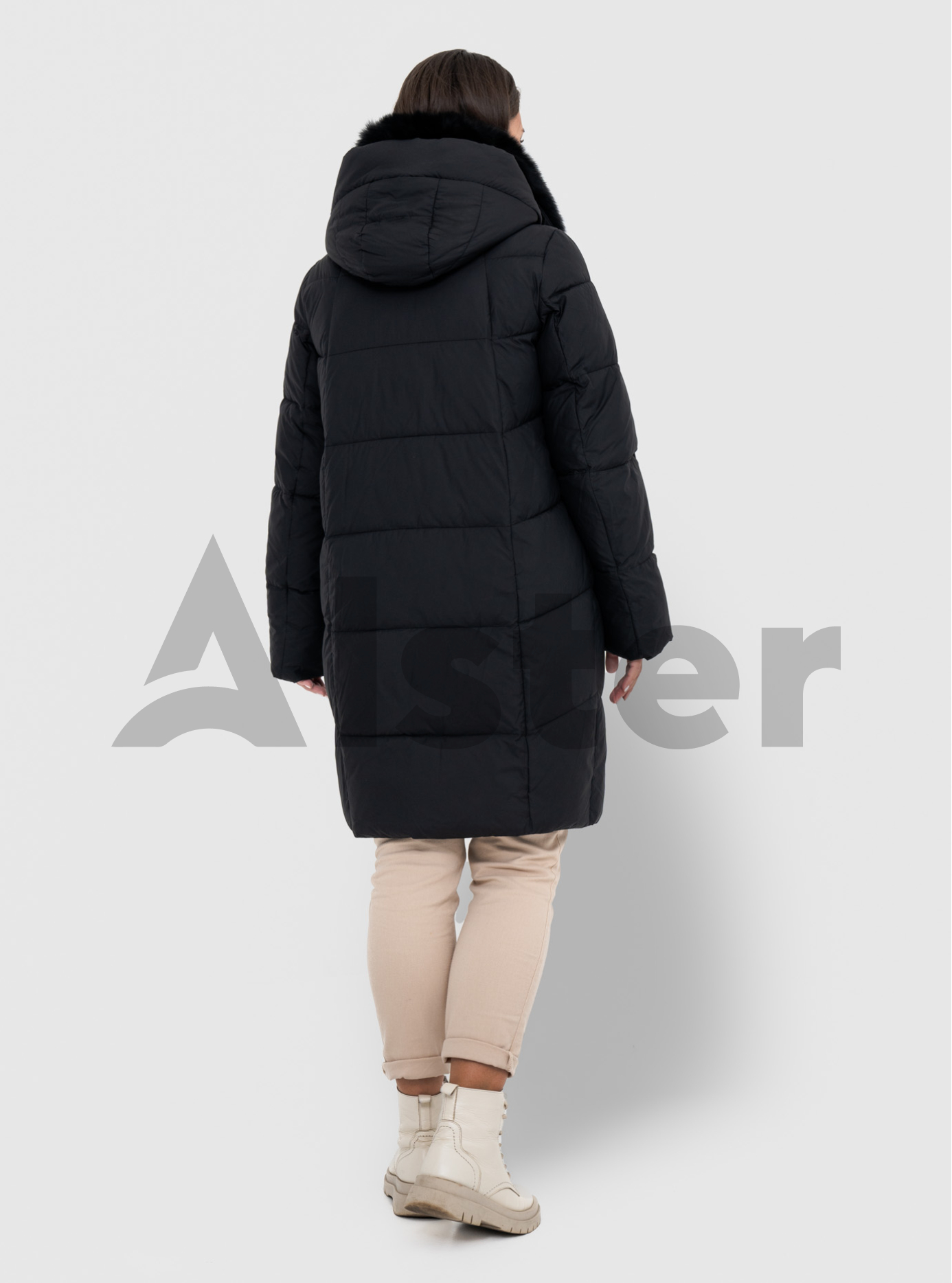 Зимнее женское пальто QARLEVAR 6038 с мехом Чёрный 50 (QRL6038-03): фото - Alster.ua